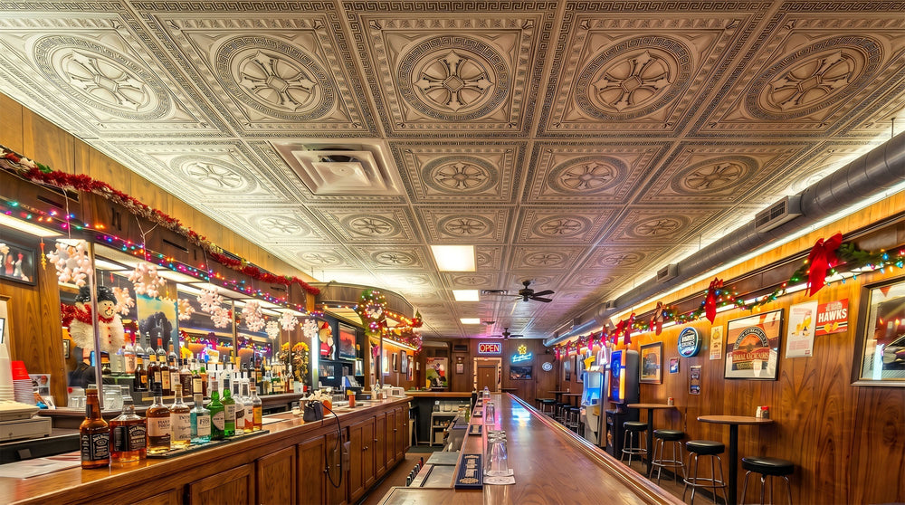 From Drop Ceiling to Destination: A PL01 Antique White Bar Makeover