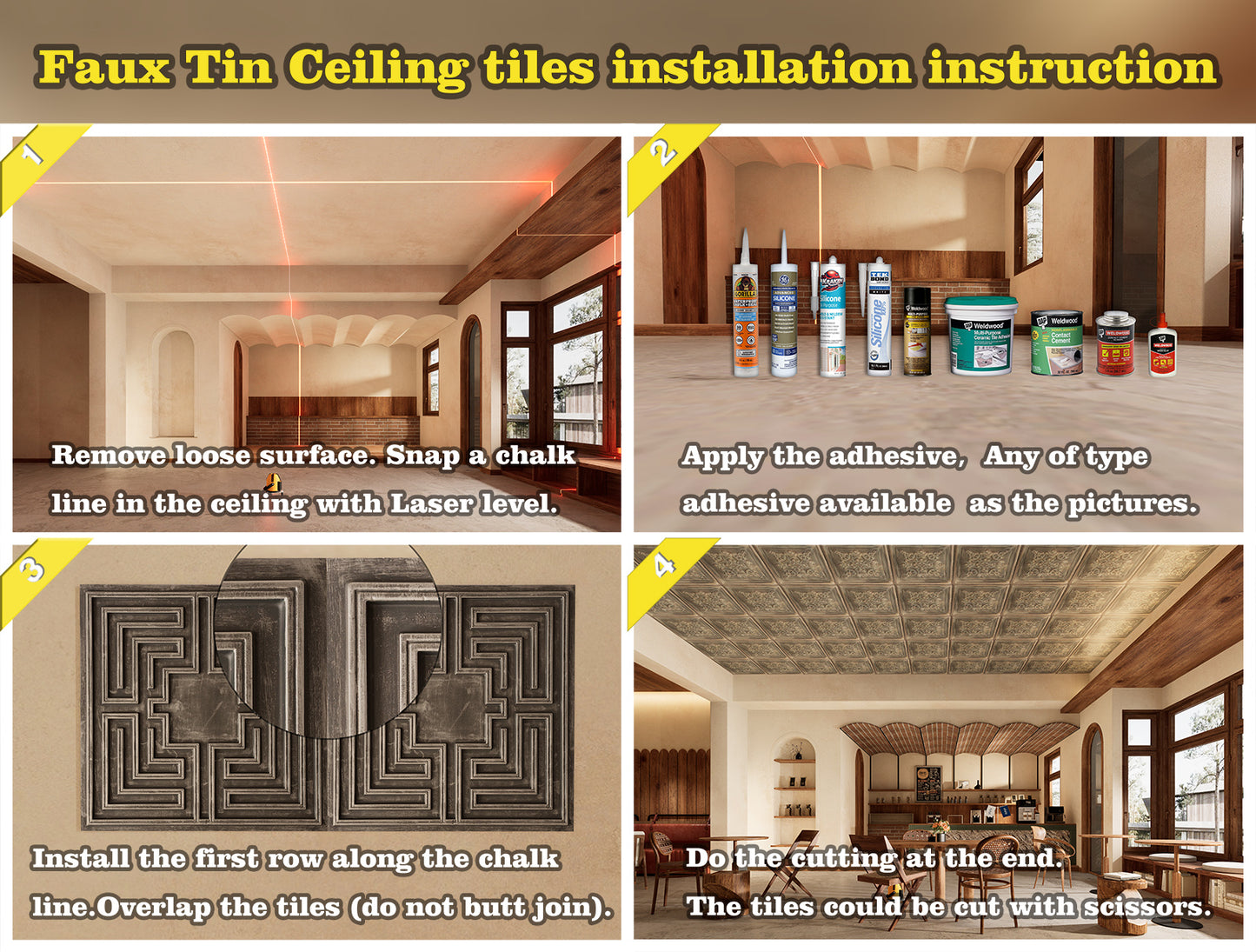 10Pcs Faux Tin Ceiling Tiles for Bars, Wine Rooms, Lounges and Modern Hospitality Spaces PL08