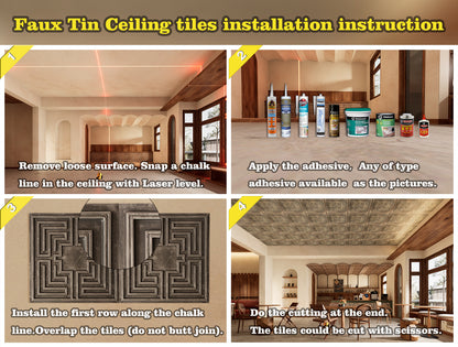 10Pcs Faux Tin Ceiling Tiles for Bars, Wine Rooms, Lounges and Modern Hospitality Spaces PL08