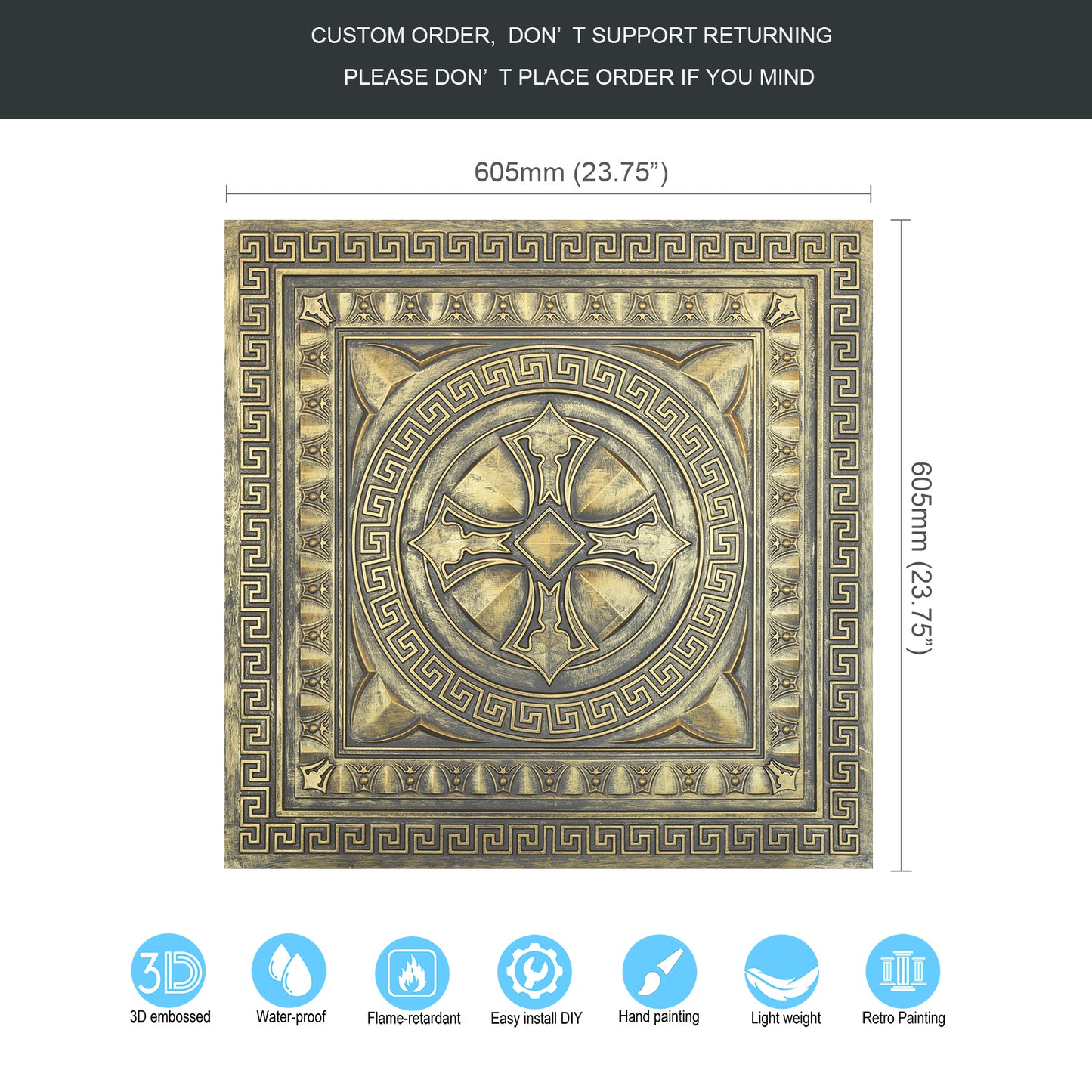 10Pcs Faux Metal Ceiling Tiles for Stylish Kitchens, Bedrooms and Interior Renovation PL01