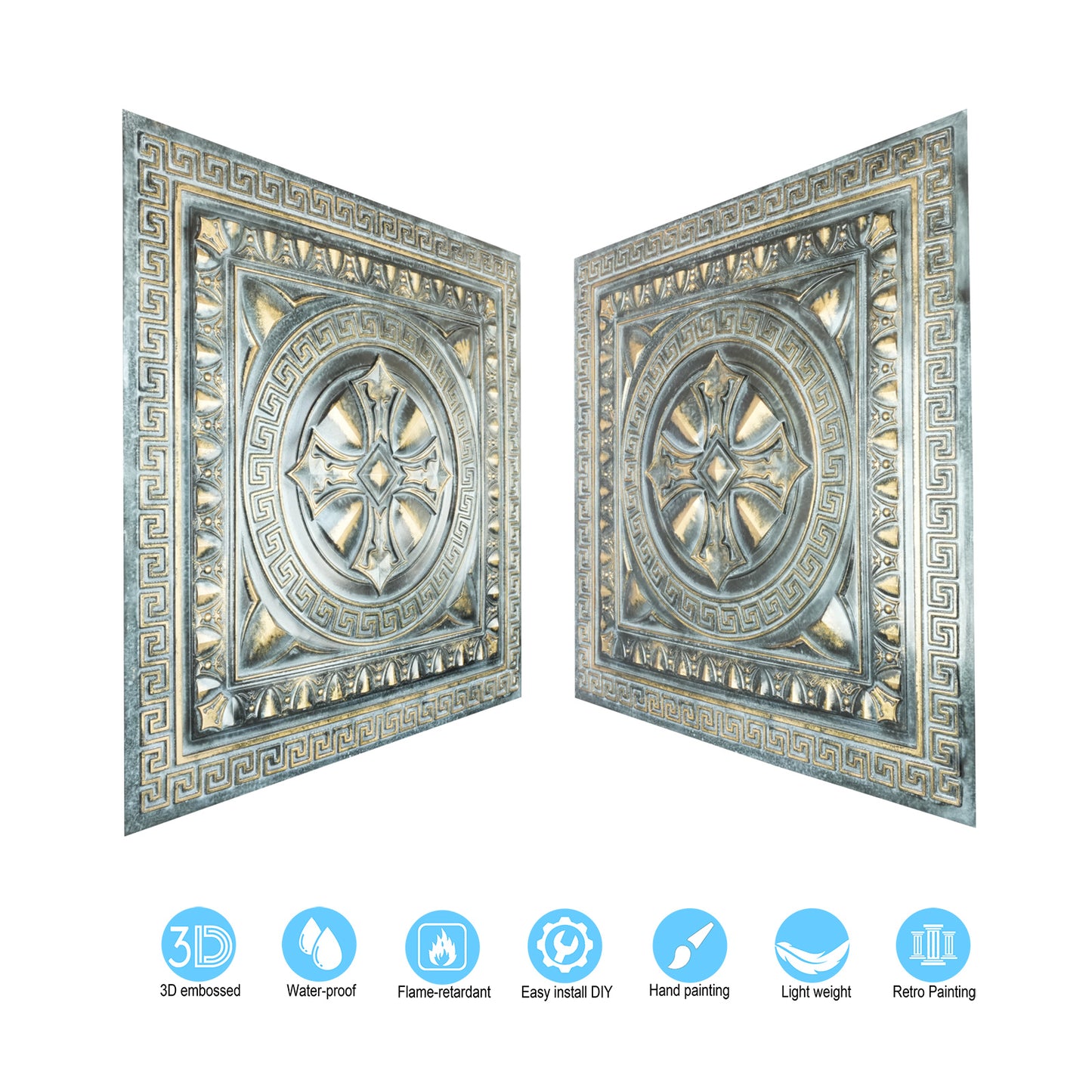 10Pcs Faux Metal Ceiling Tiles for Stylish Kitchens, Bedrooms and Interior Renovation PL01