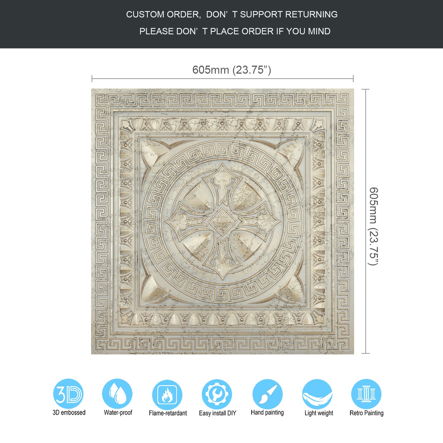 10Pcs Pressed Faux Tin Ceiling Tiles for Heritage Bars, Vintage Restaurants and Boutique Hotels PL01