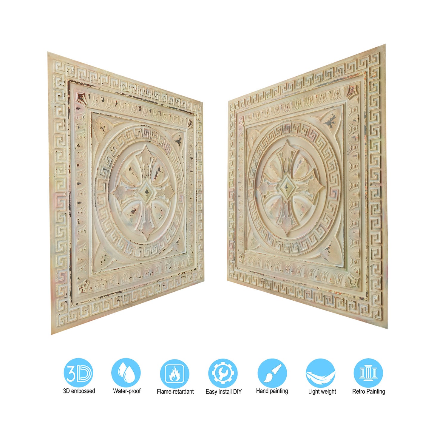 10Pcs Pressed Faux Tin Ceiling Tiles for Heritage Bars, Vintage Restaurants and Boutique Hotels PL01