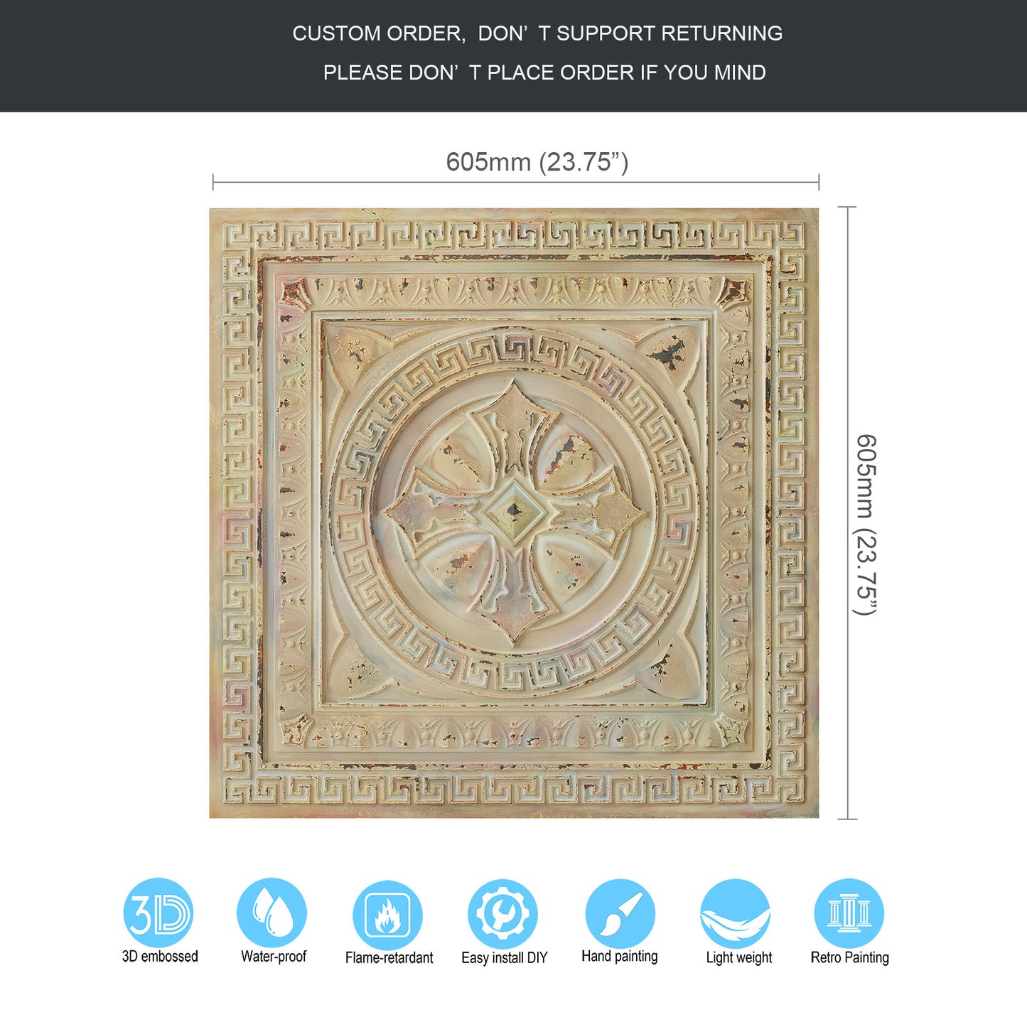 10Pcs Pressed Faux Tin Ceiling Tiles for Heritage Bars, Vintage Restaurants and Boutique Hotels PL01