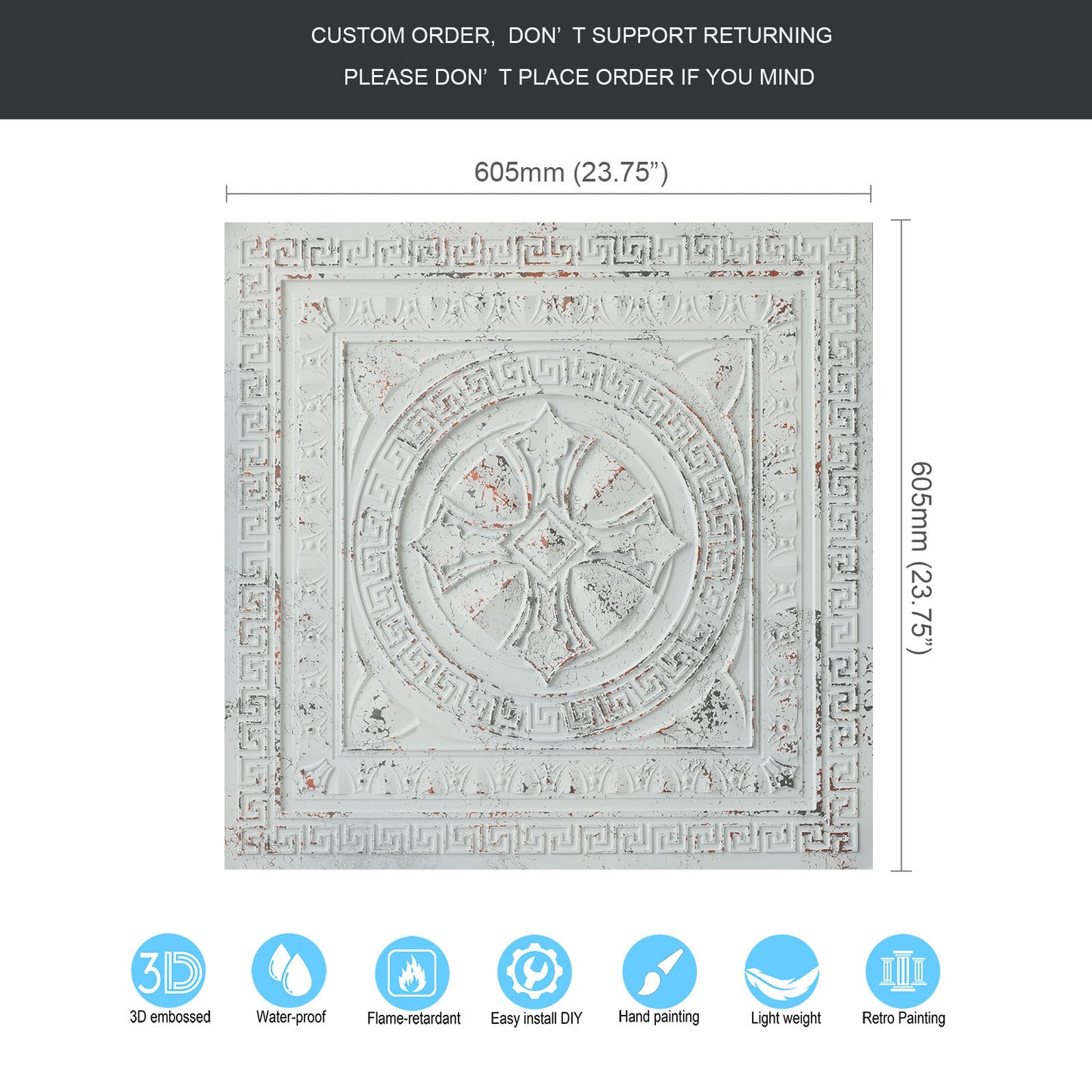 10Pcs Pressed Faux Tin Ceiling Tiles for Heritage Bars, Vintage Restaurants and Boutique Hotels PL01