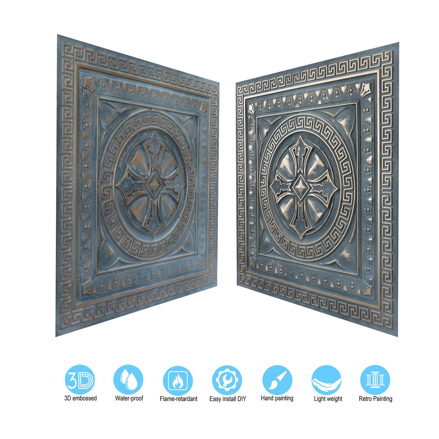 10Pcs Faux Metal Ceiling Tiles for Stylish Kitchens, Bedrooms and Interior Renovation PL01