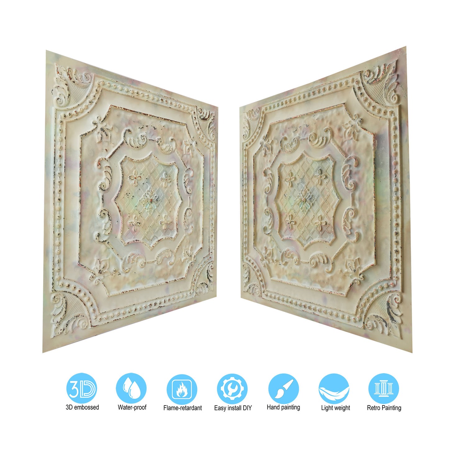 10Pcs Distressed Ceiling Tiles for Craft Studios, Retro Cafés and Industrial Design Rooms PL04