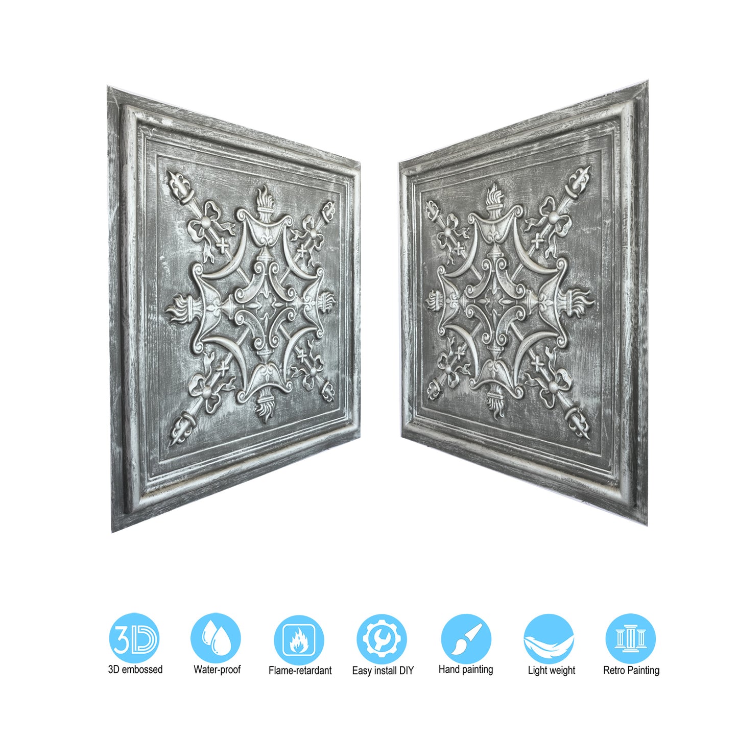 10Pcs Antique Ceiling Tiles for Premium Hotels, Mansions, Villas and Classic Dining Rooms PL07