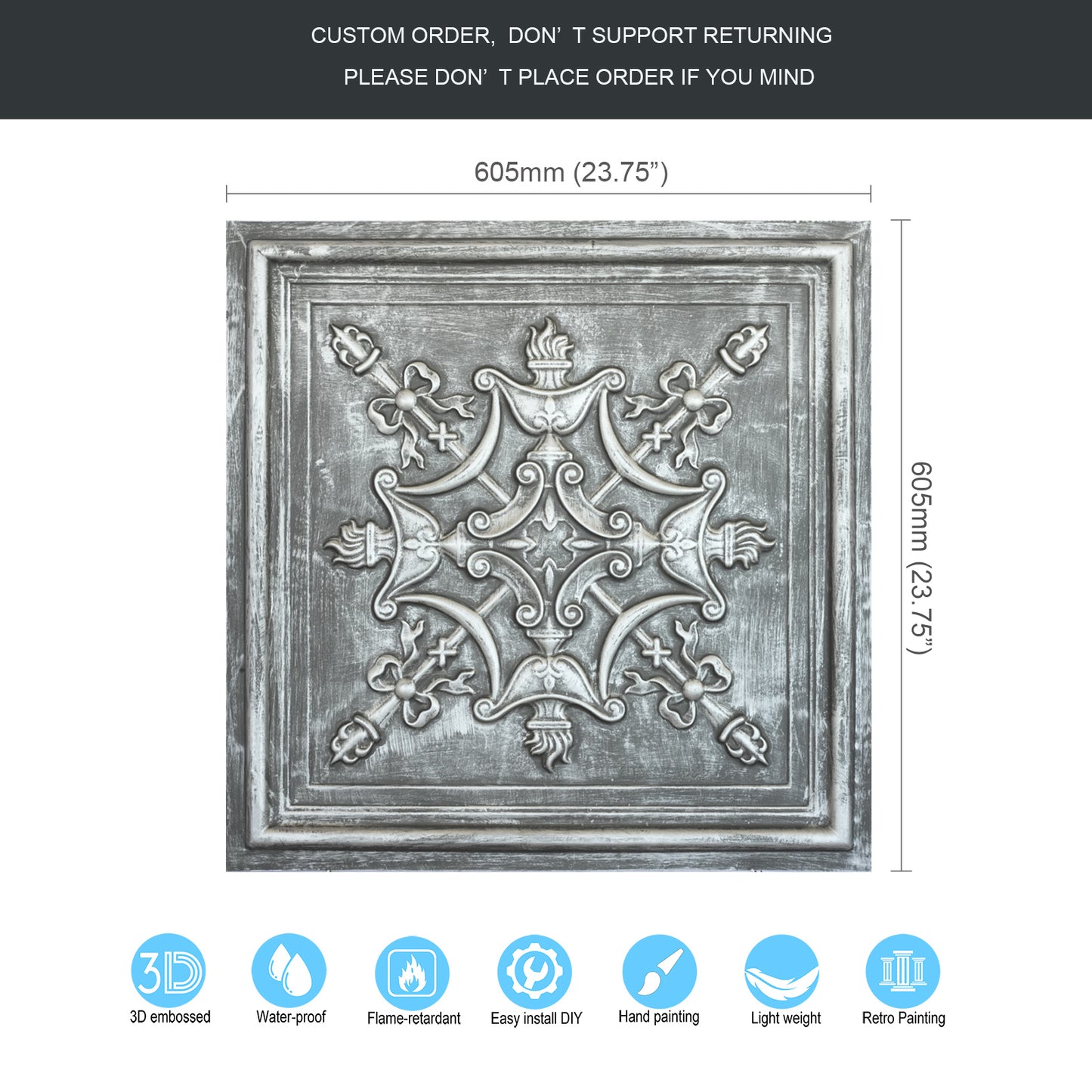 10Pcs Antique Ceiling Tiles for Premium Hotels, Mansions, Villas and Classic Dining Rooms PL07