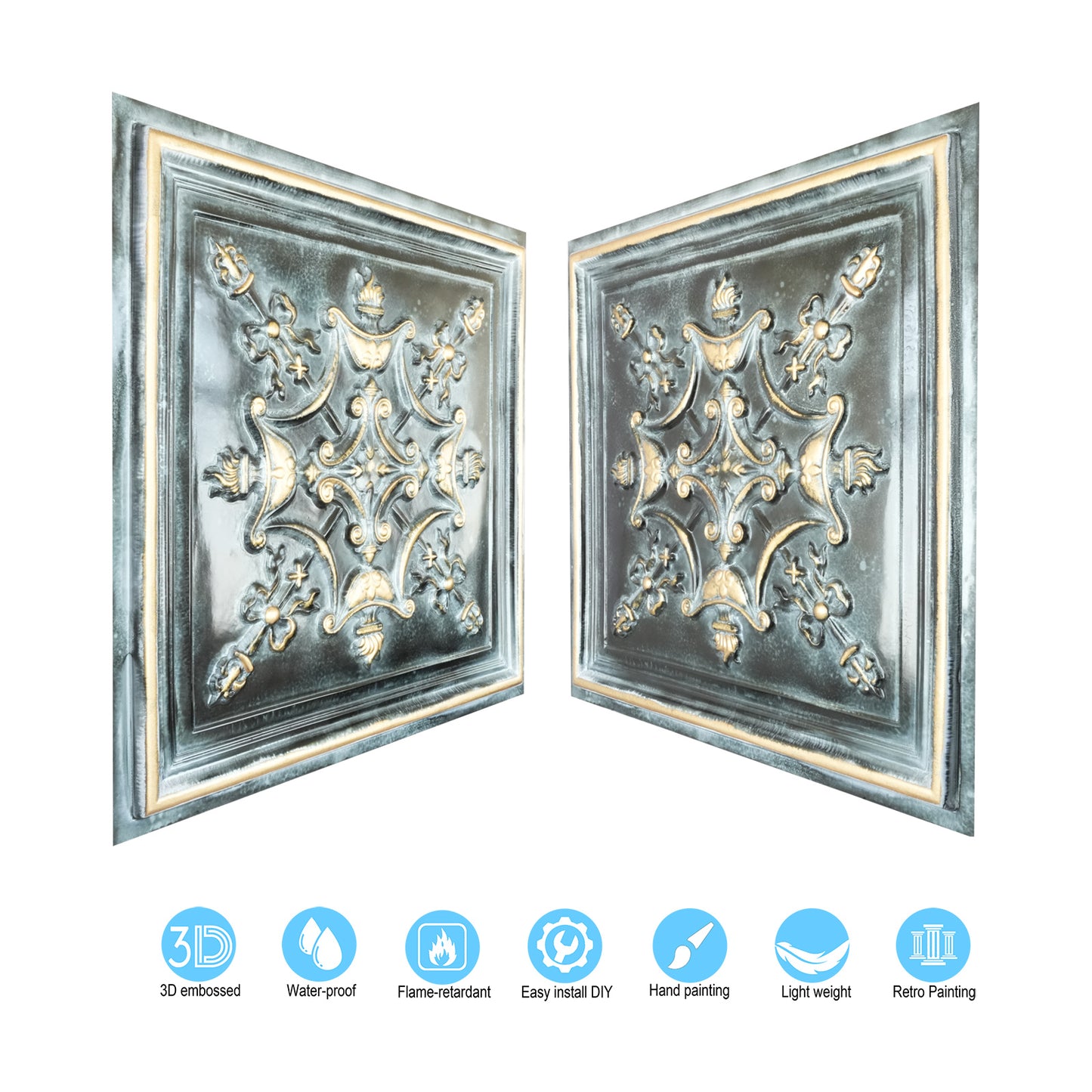 10Pcs Antique Ceiling Tiles for Premium Hotels, Mansions, Villas and Classic Dining Rooms PL07