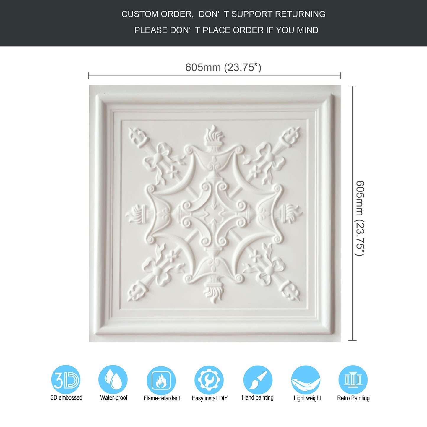 10PCS Artistic Ceiling Tiles for Libraries, Museums, Craft Studios and Cultural Interiors PL07