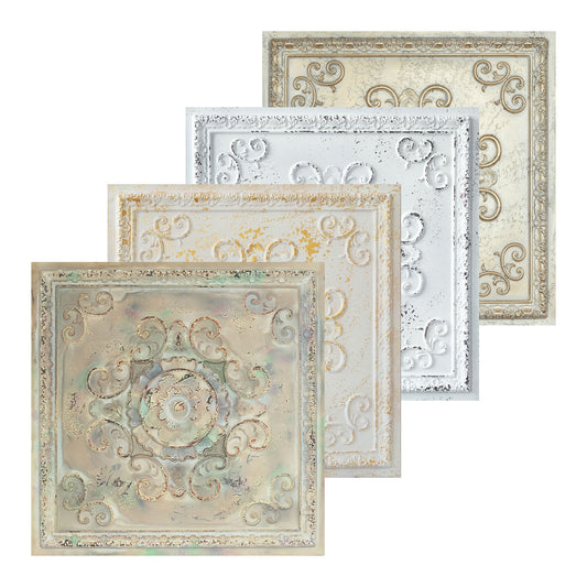 10Pcs Distressed Faux Tin Ceiling Tiles for Industrial Cafés, Craft Workshops and Retro Interiors PL08