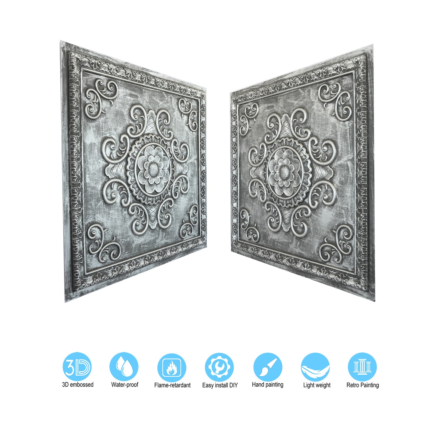 10Pcs Faux Metal Ceiling Tiles for Bars, Cafés, Lounges and Contemporary Interiors PL08