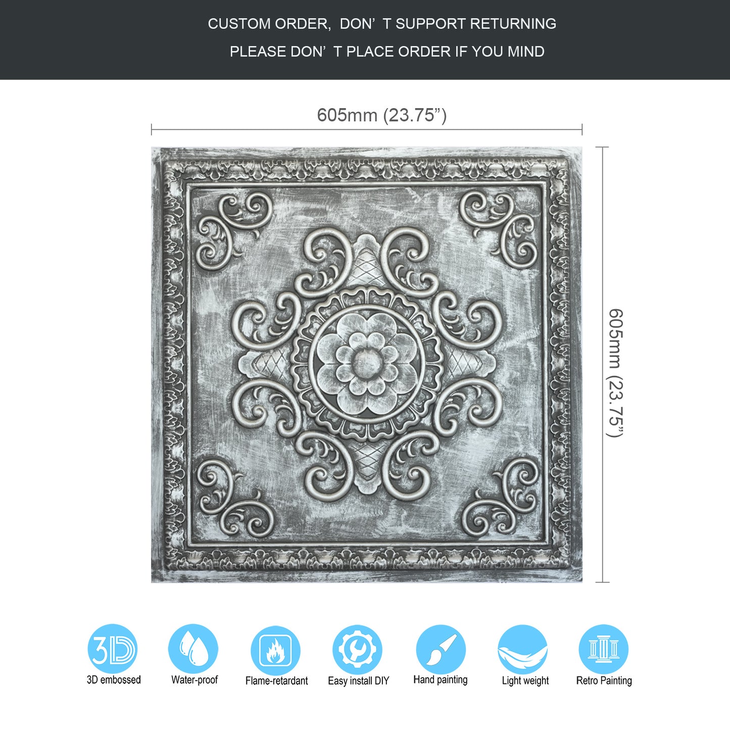 10Pcs Faux Metal Ceiling Tiles for Bars, Cafés, Lounges and Contemporary Interiors PL08