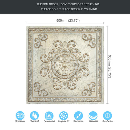 10Pcs Distressed Faux Tin Ceiling Tiles for Industrial Cafés, Craft Workshops and Retro Interiors PL08