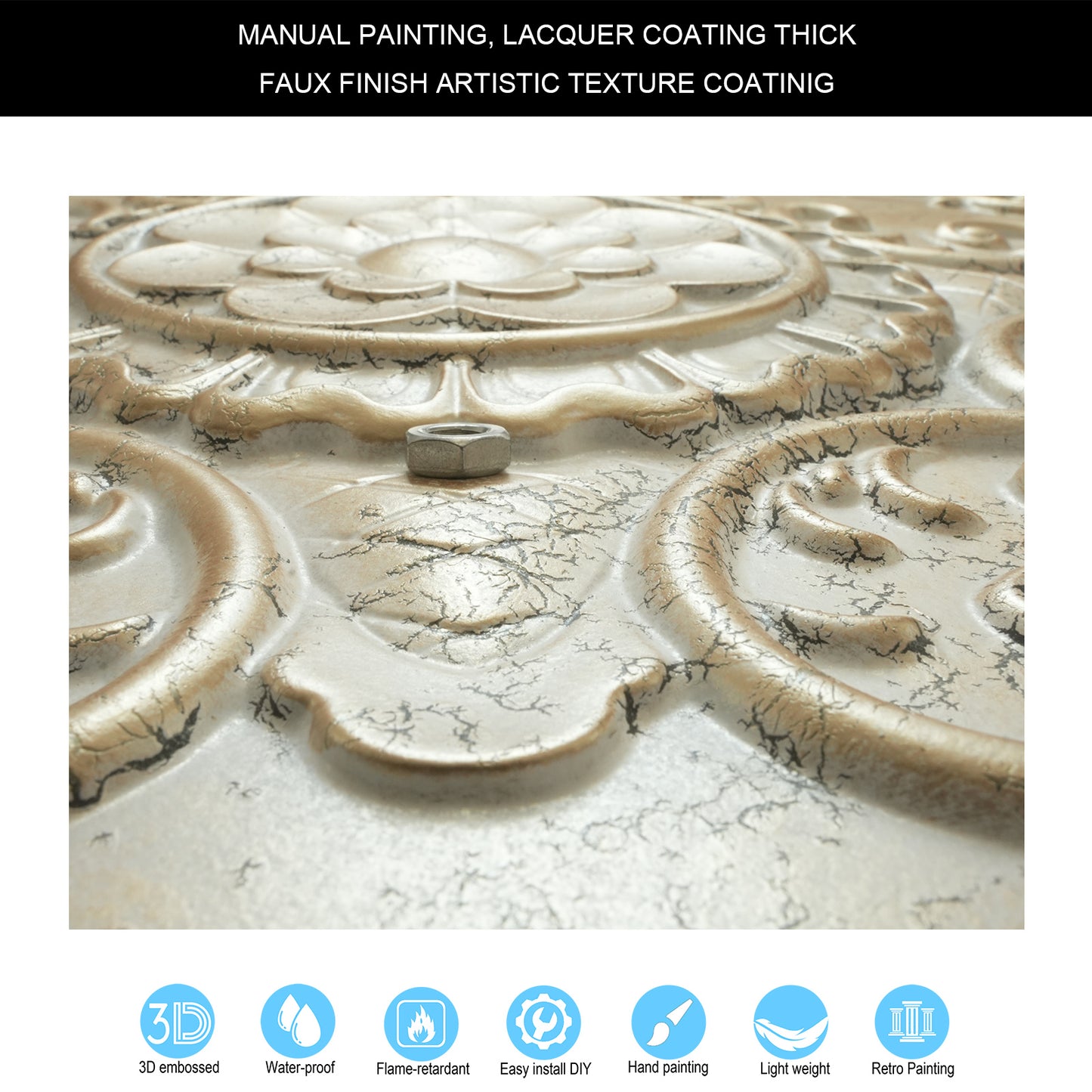 10Pcs Distressed Faux Tin Ceiling Tiles for Industrial Cafés, Craft Workshops and Retro Interiors PL08