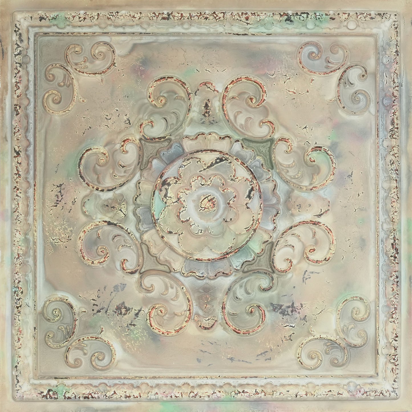 10Pcs Distressed Faux Tin Ceiling Tiles for Industrial Cafés, Craft Workshops and Retro Interiors PL08