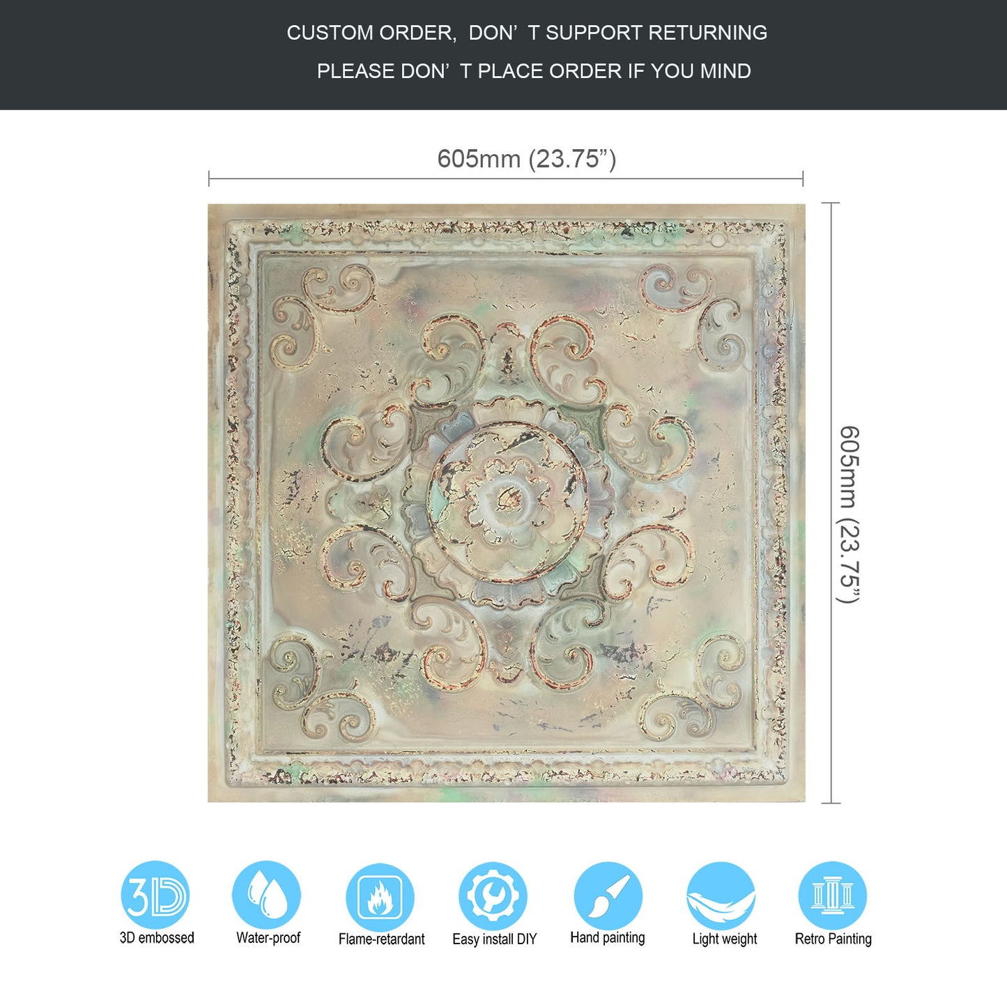 10Pcs Distressed Faux Tin Ceiling Tiles for Industrial Cafés, Craft Workshops and Retro Interiors PL08