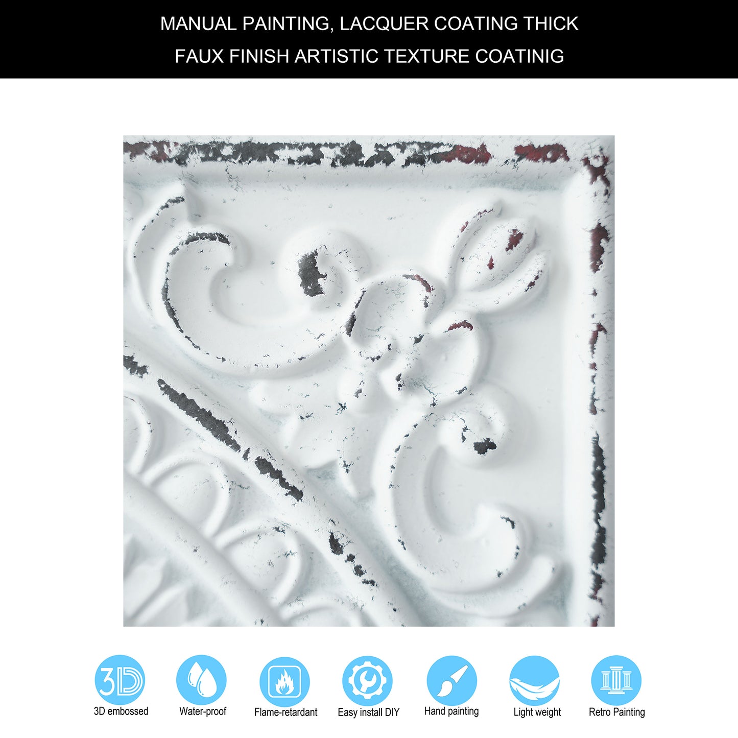 10Pcs Distressed Faux Tin Ceiling Tiles for Industrial Cafés, Craft Workshops and Retro Interiors PL08