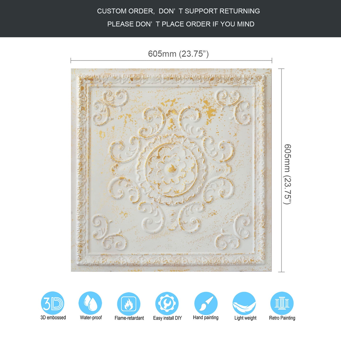 10Pcs Distressed Faux Tin Ceiling Tiles for Industrial Cafés, Craft Workshops and Retro Interiors PL08