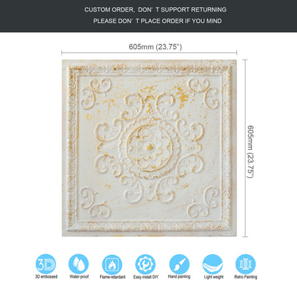 10Pcs Distressed Faux Tin Ceiling Tiles for Industrial Cafés, Craft Workshops and Retro Interiors PL08