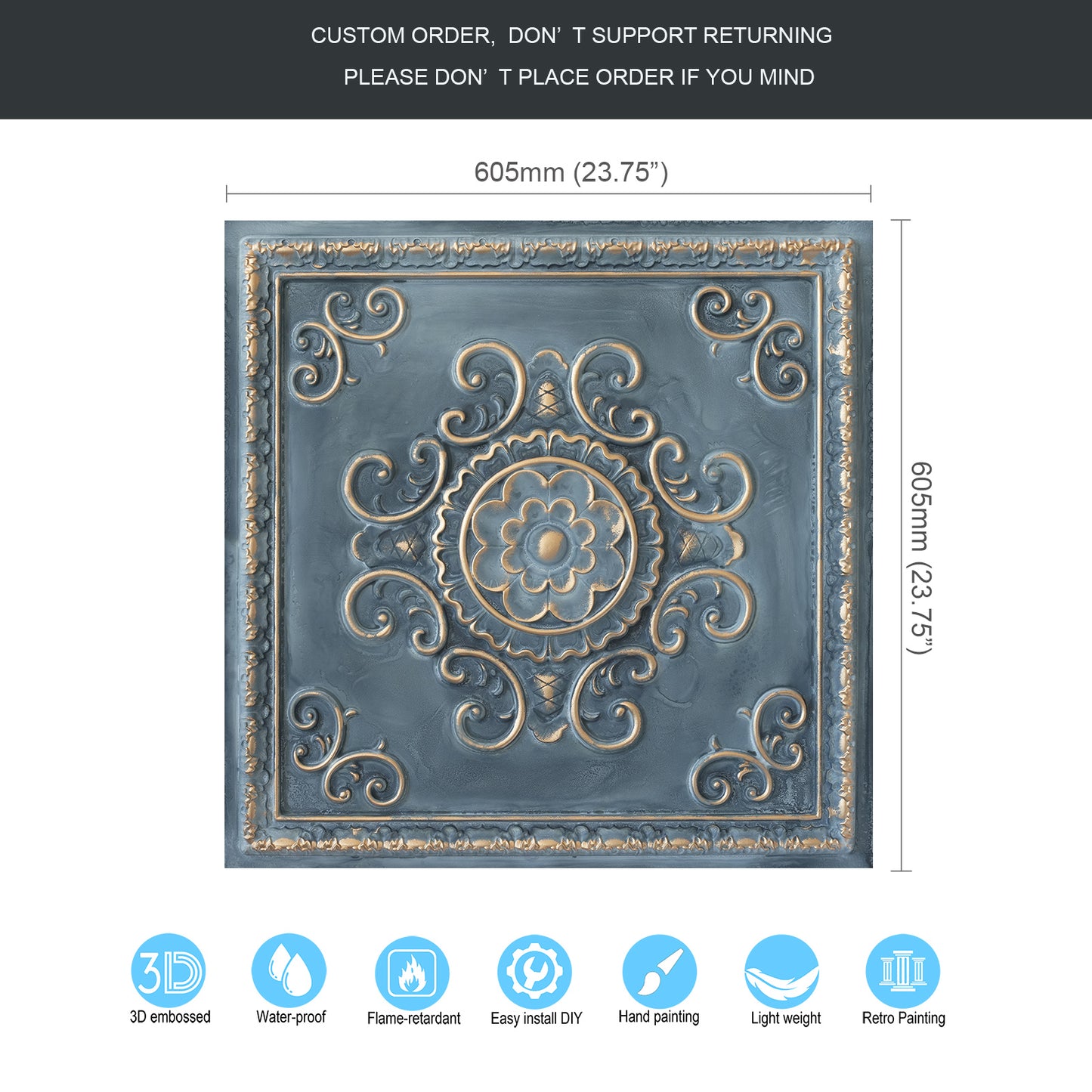 10Pcs Faux Metal Ceiling Tiles for Bars, Cafés, Lounges and Contemporary Interiors PL08