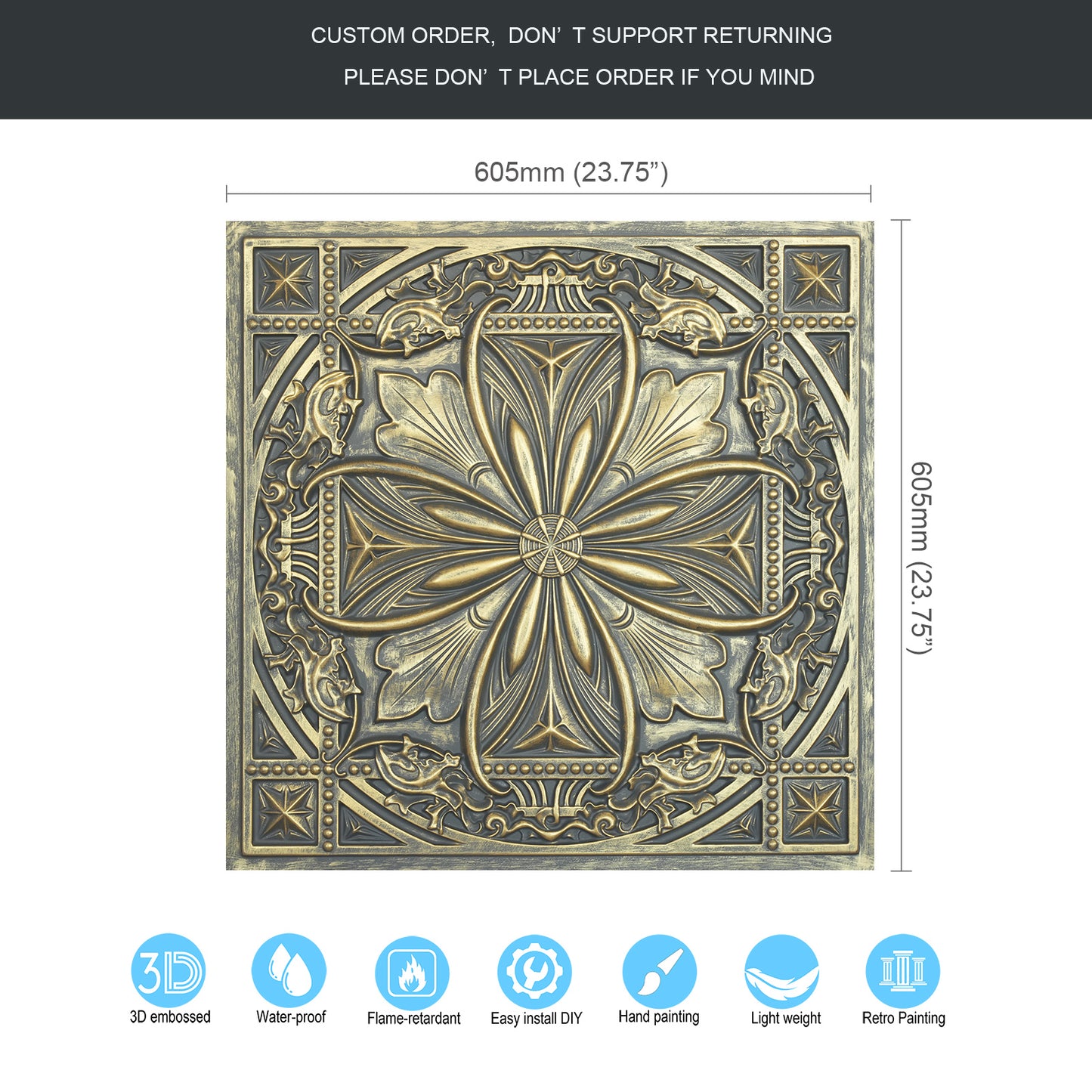 10Pcs Vintage Ceiling Tiles for Wine Cellars, Old-World Restaurants and Artistic Rooms PL10