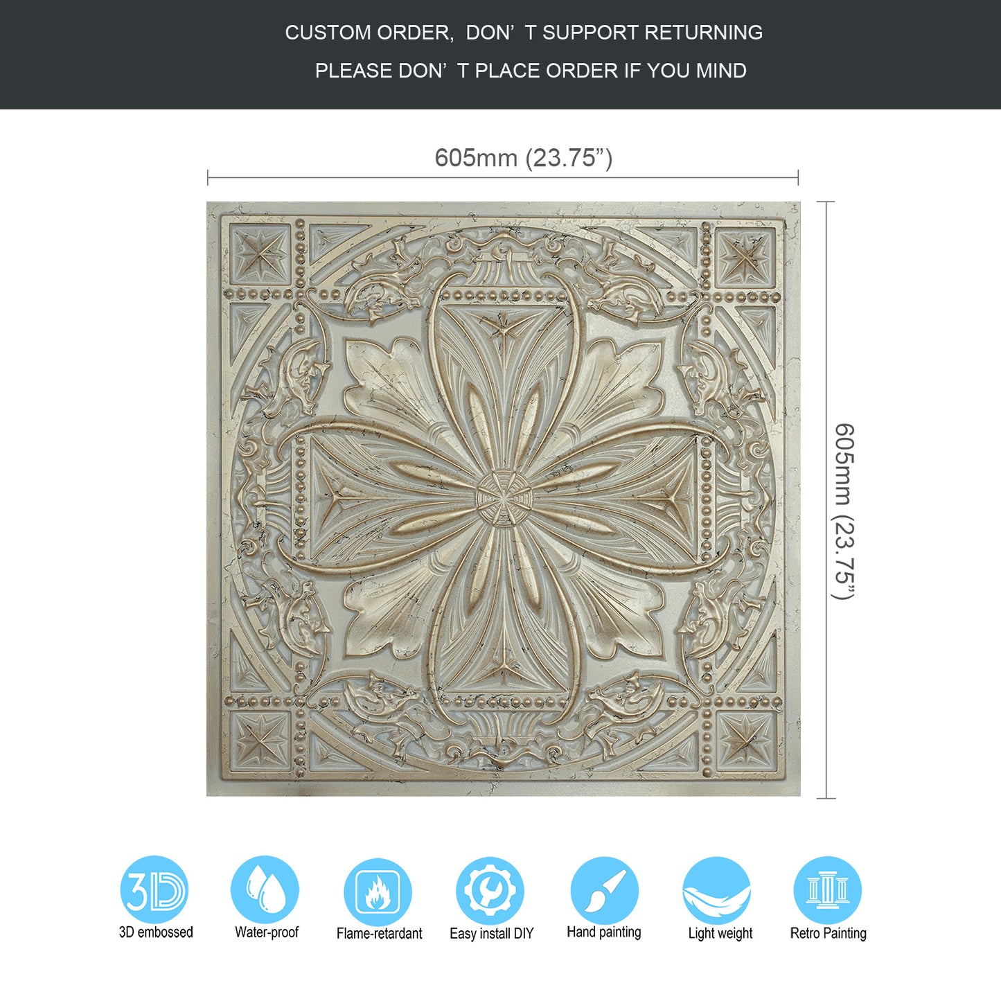 10Pcs DIY Faux Metal Ceiling Tile Panels for Café Bars, Studios and Artistic Interiors PL10