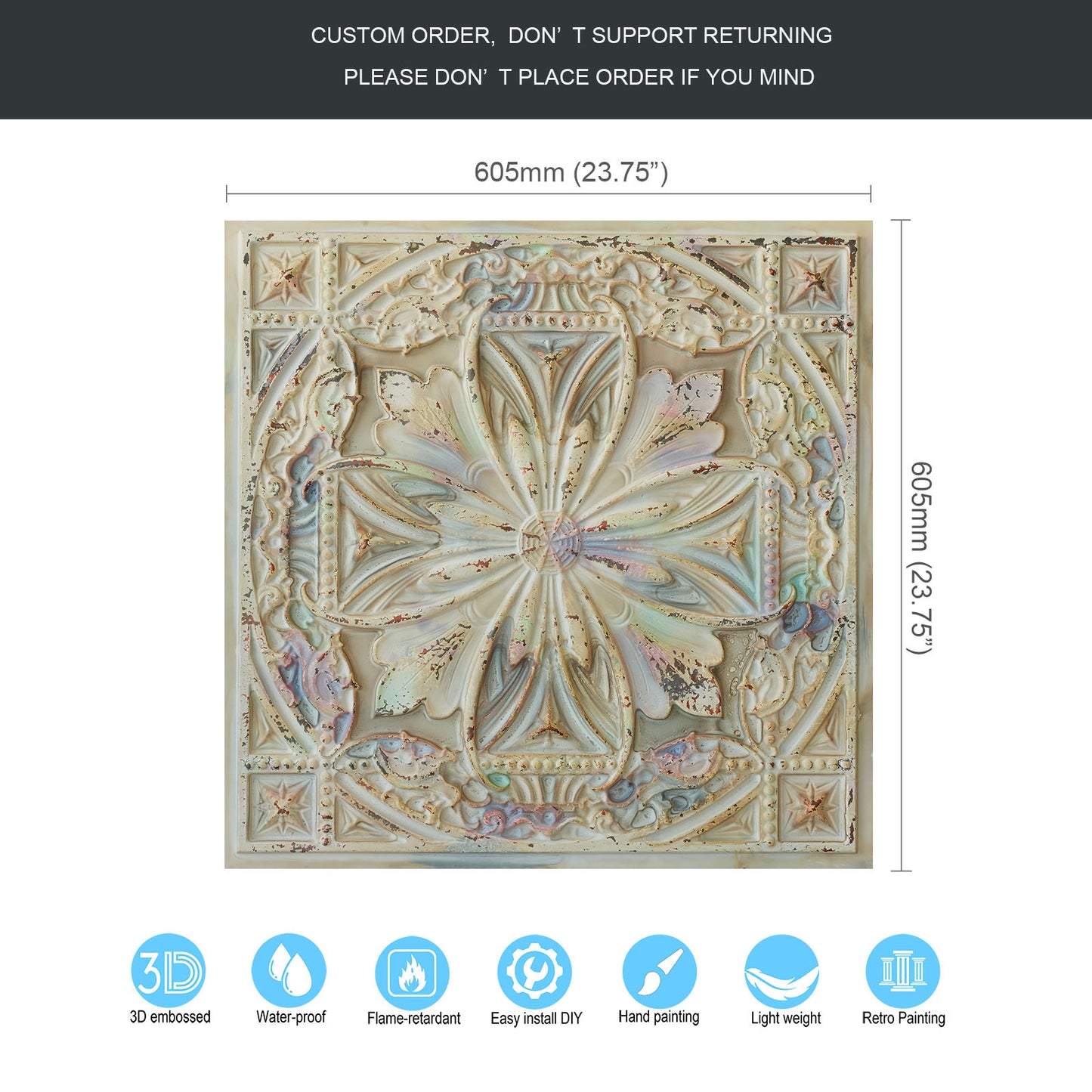 10Pcs DIY Faux Metal Ceiling Tile Panels for Café Bars, Studios and Artistic Interiors PL10