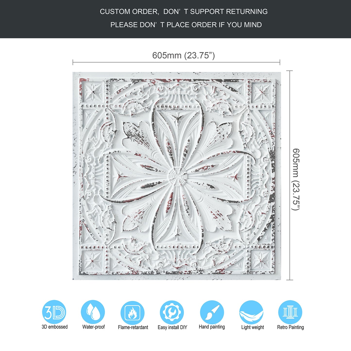 10Pcs DIY Faux Metal Ceiling Tile Panels for Café Bars, Studios and Artistic Interiors PL10