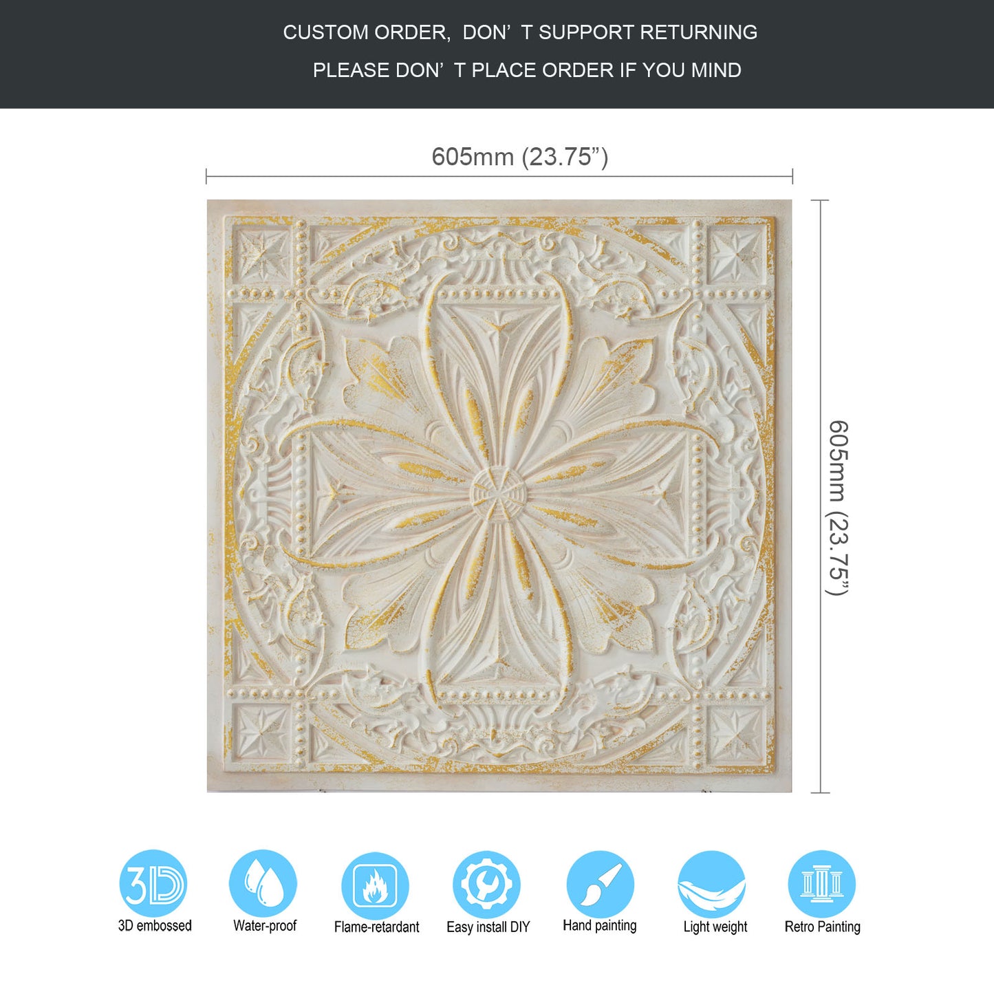 10Pcs DIY Faux Metal Ceiling Tile Panels for Café Bars, Studios and Artistic Interiors PL10