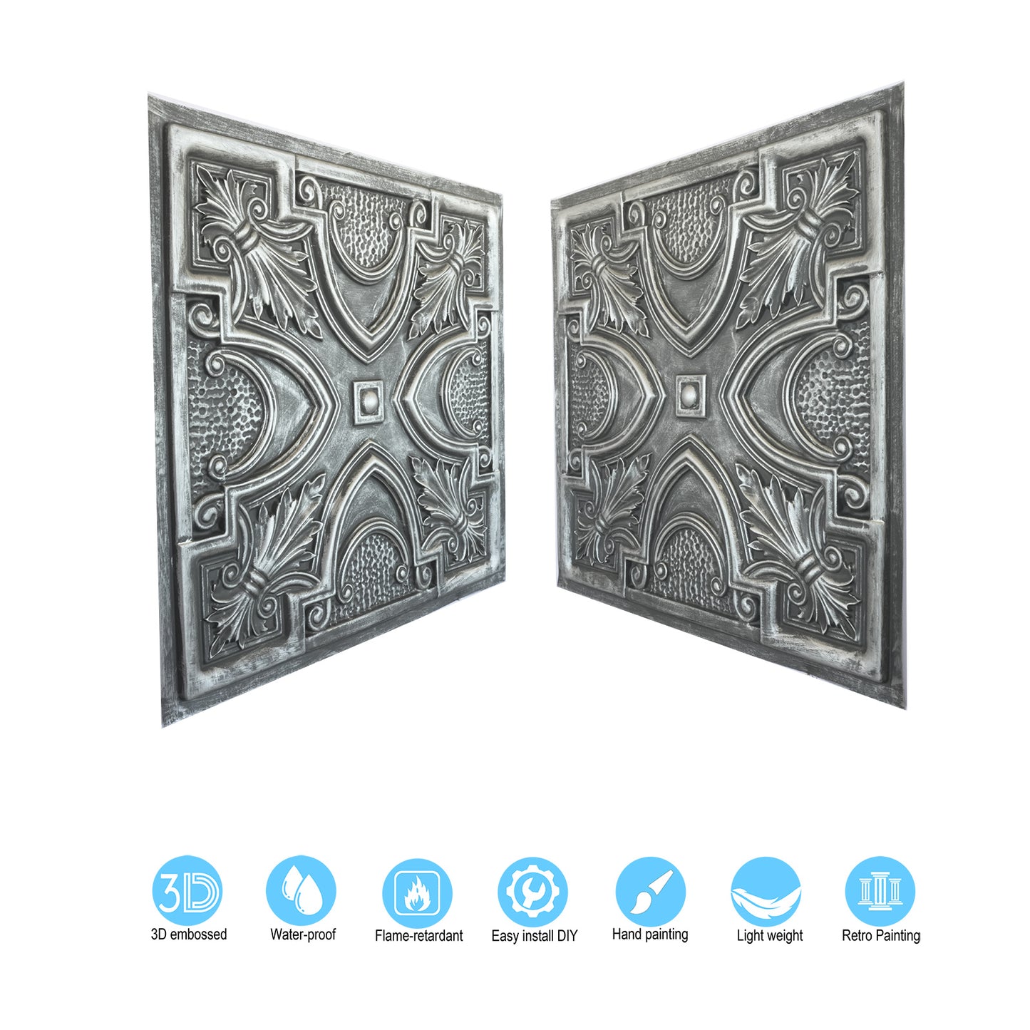 10tiles/lot Faux Tin Ceiling Tiles 3D Embossed Wall Panels for Restaurant PL11