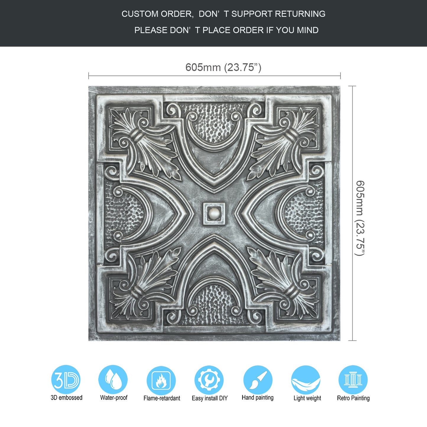 10tiles/lot Faux Tin Ceiling Tiles 3D Embossed Wall Panels for Restaurant PL11