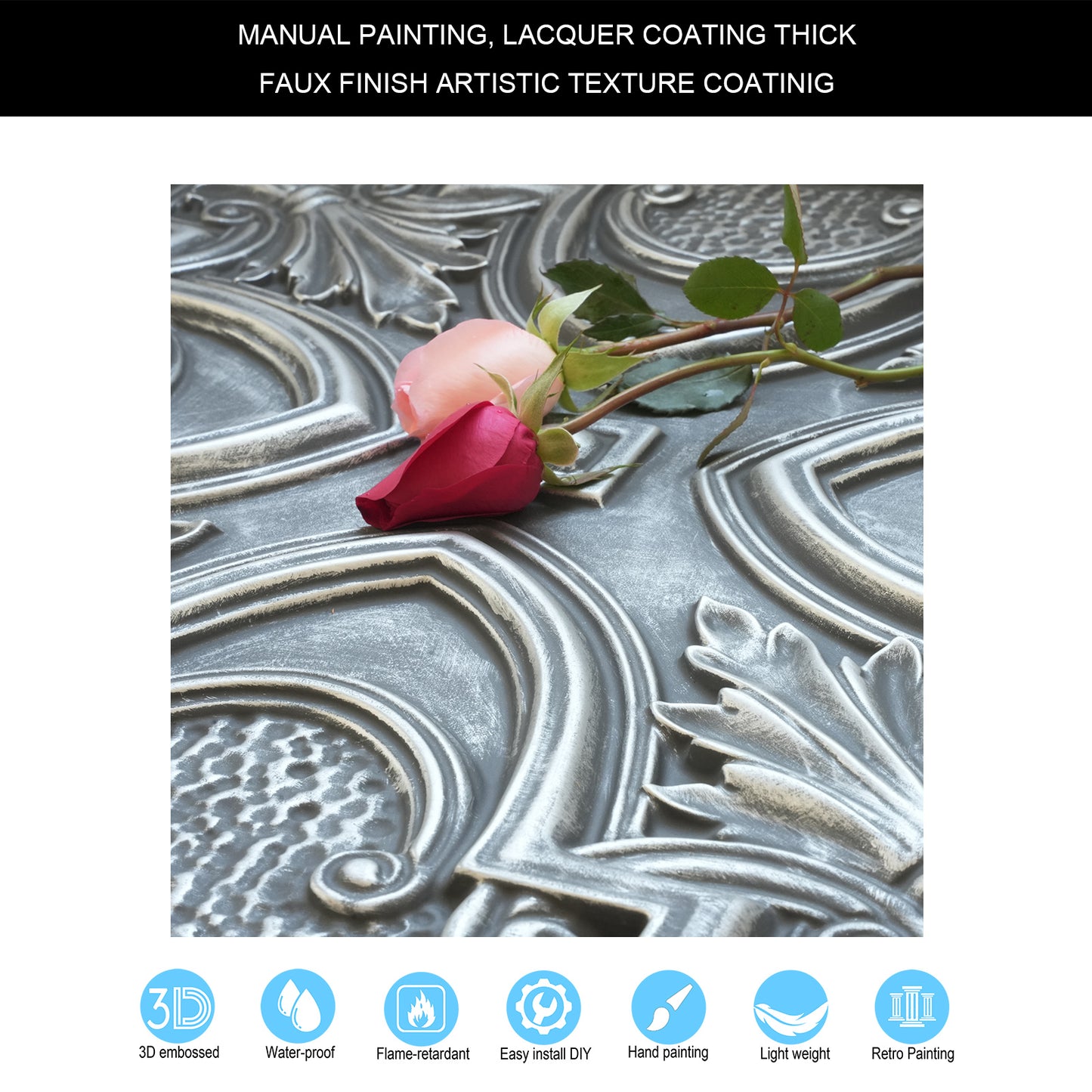 10tiles/lot Faux Tin Ceiling Tiles 3D Embossed Wall Panels for Restaurant PL11