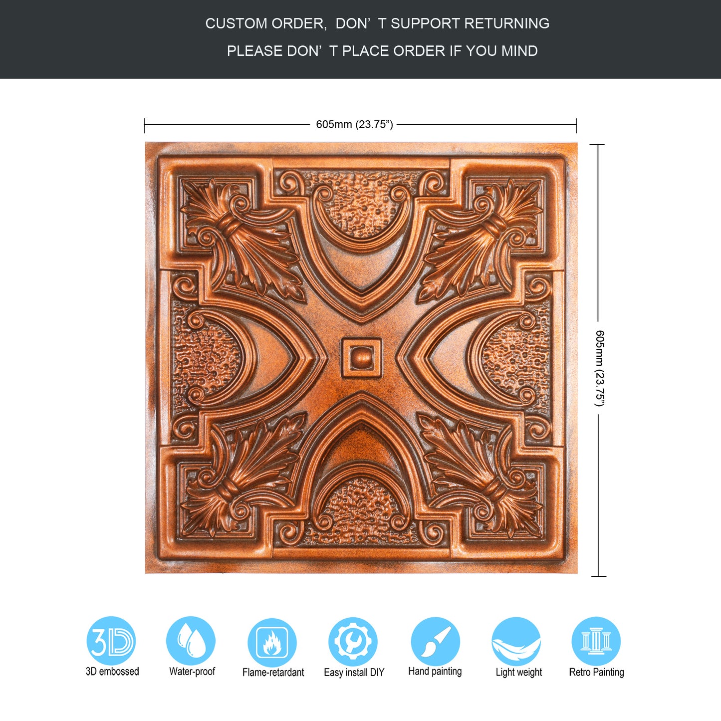 10tiles/lot DIY Faux Metal Ceiling Tile Panels for Café Bars, Studios and Artistic Interiors PL11