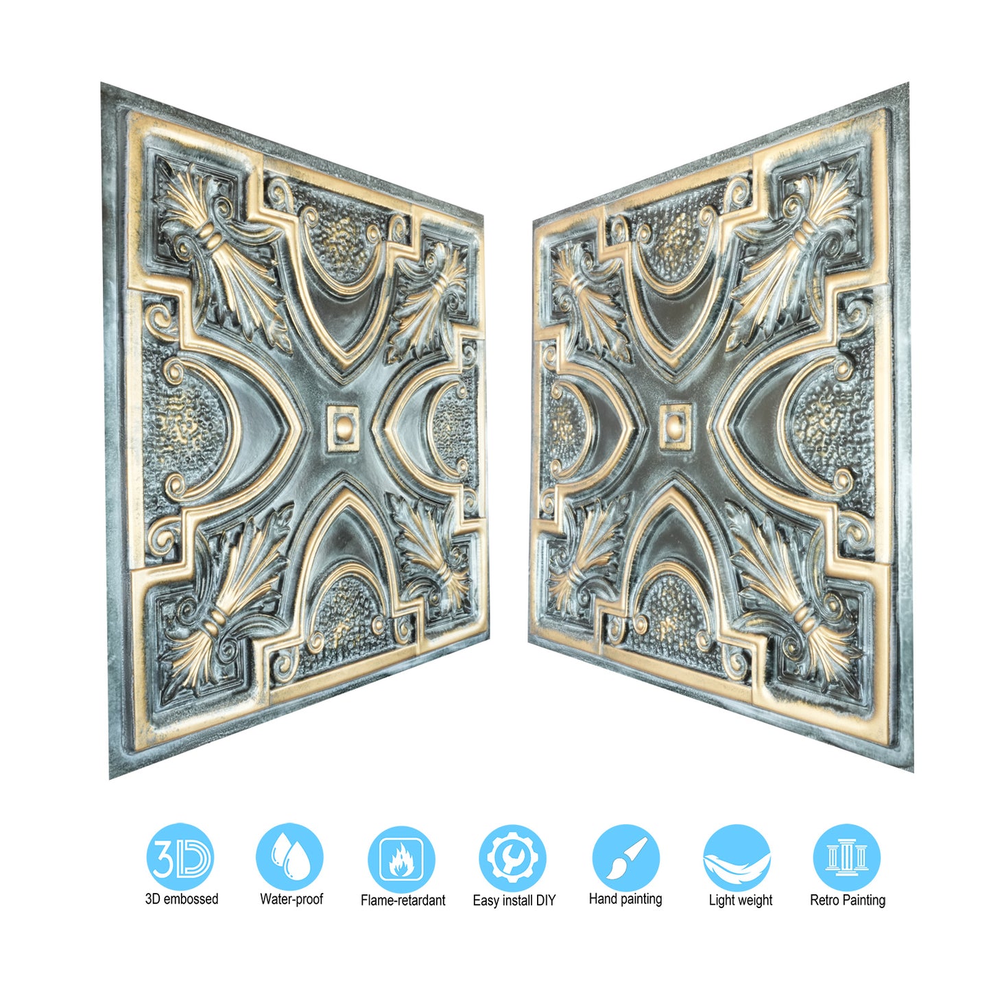 10tiles/lot Faux Tin Ceiling Tiles 3D Embossed Wall Panels for Restaurant PL11