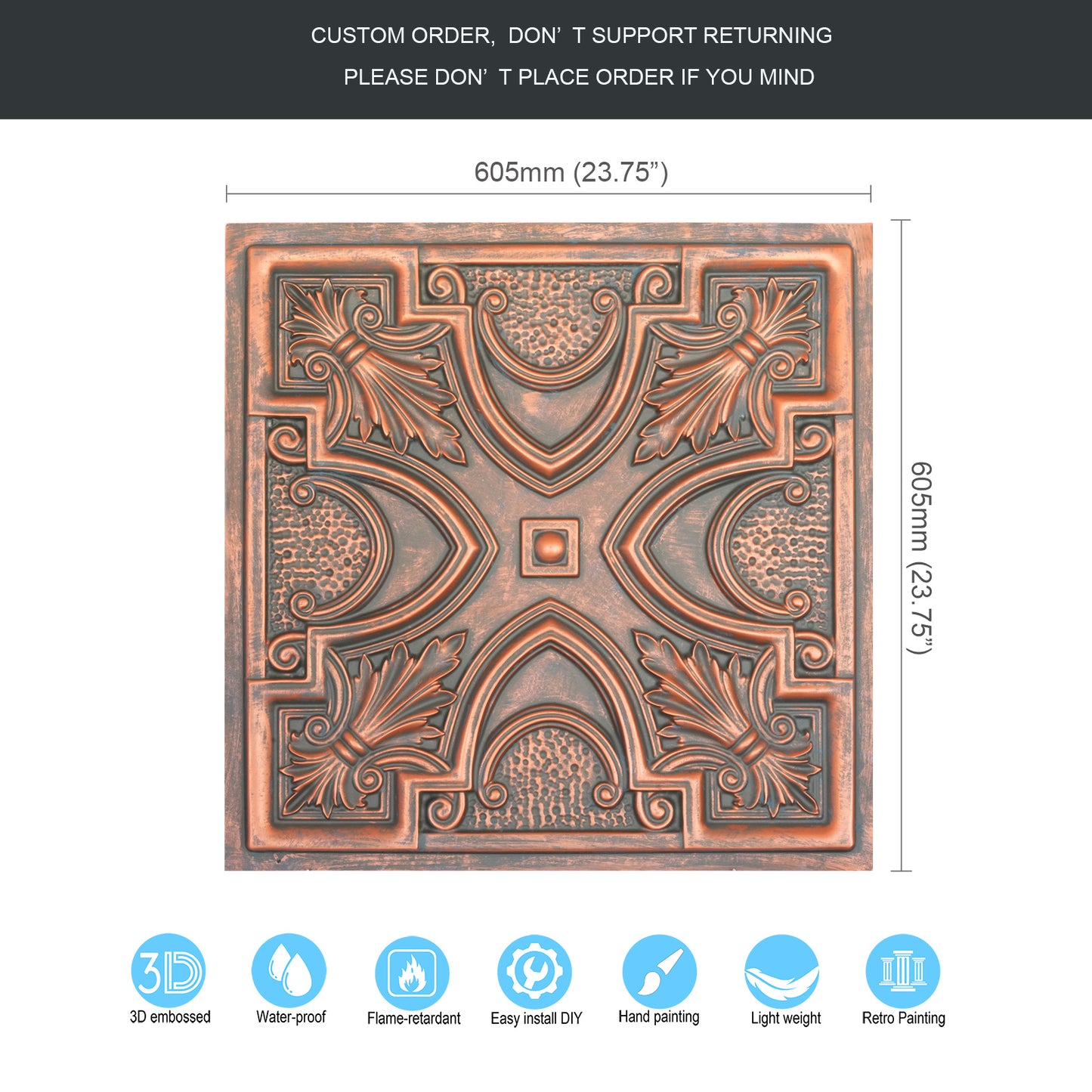 10tiles/lot DIY Faux Metal Ceiling Tile Panels for Café Bars, Studios and Artistic Interiors PL11