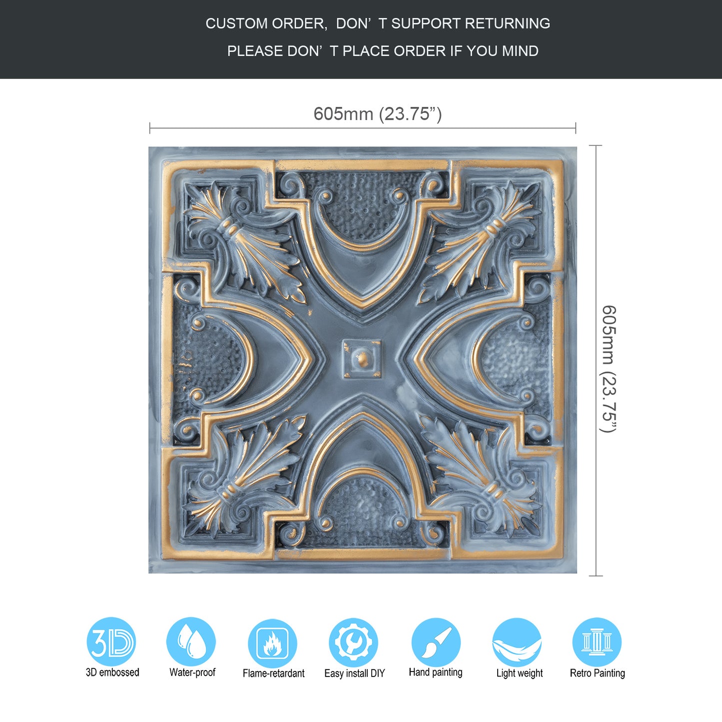 10tiles/lot Faux Tin Ceiling Tiles 3D Embossed Wall Panels for Restaurant PL11