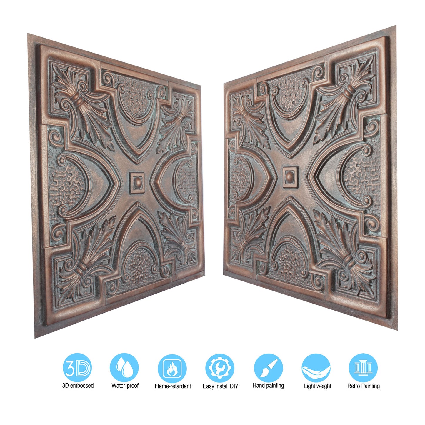 10tiles/lot DIY Faux Metal Ceiling Tile Panels for Café Bars, Studios and Artistic Interiors PL11