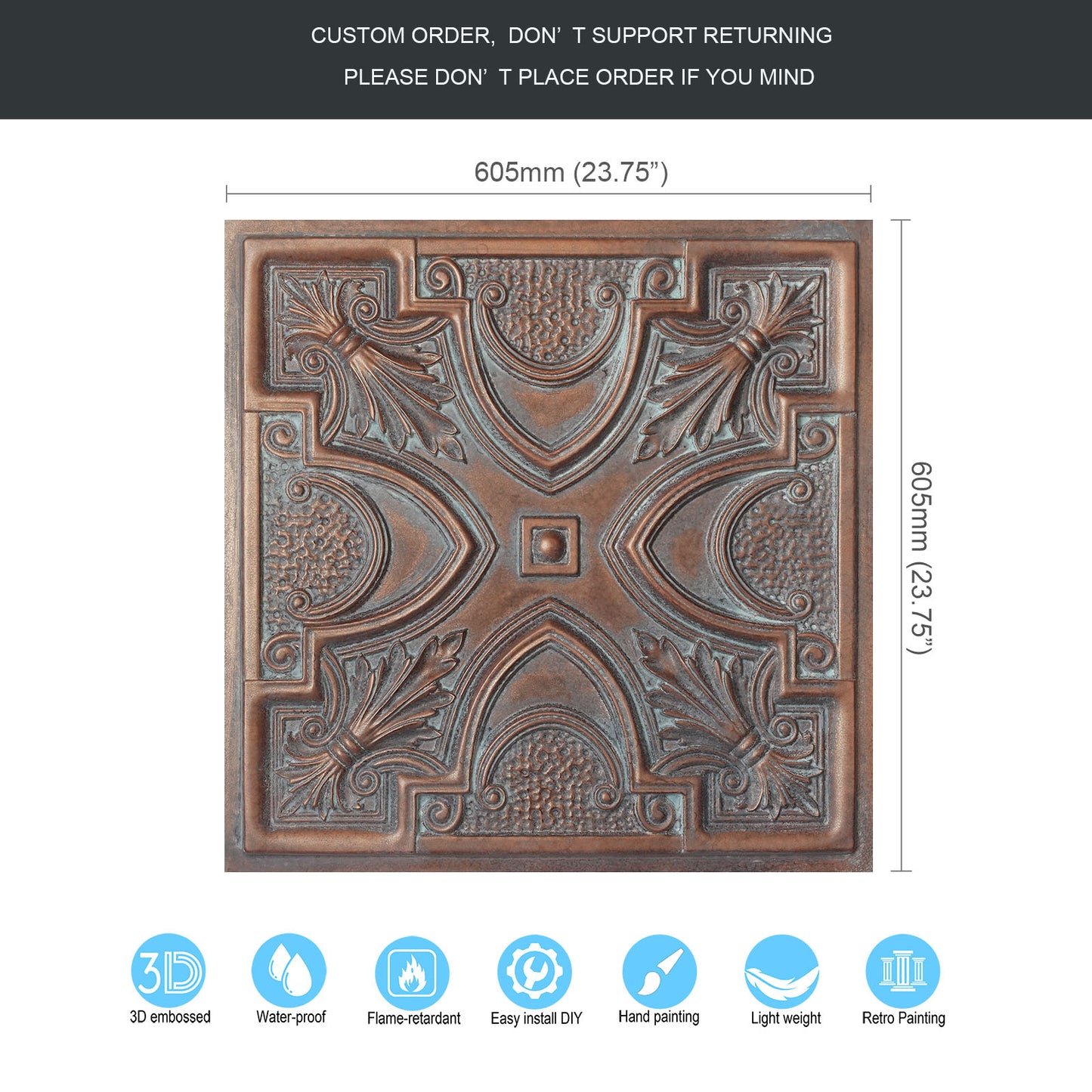 10tiles/lot DIY Faux Metal Ceiling Tile Panels for Café Bars, Studios and Artistic Interiors PL11