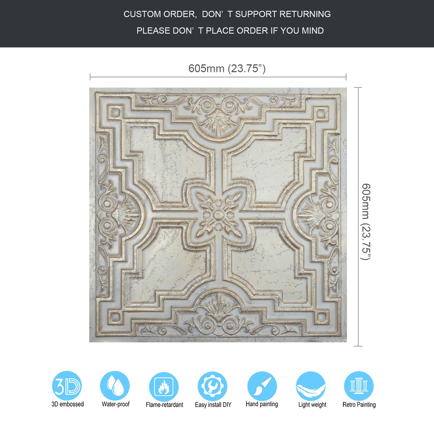 10tiles/lot Glue-Up Ceiling Tiles for Kitchen Renovations, Coffee Shops and Light-Luxury Spaces PL16