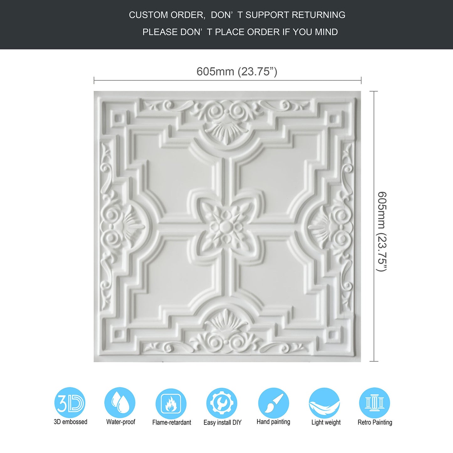 10tiles/lot Glue-Up Ceiling Tiles for Kitchen Renovations, Coffee Shops and Light-Luxury Spaces PL16