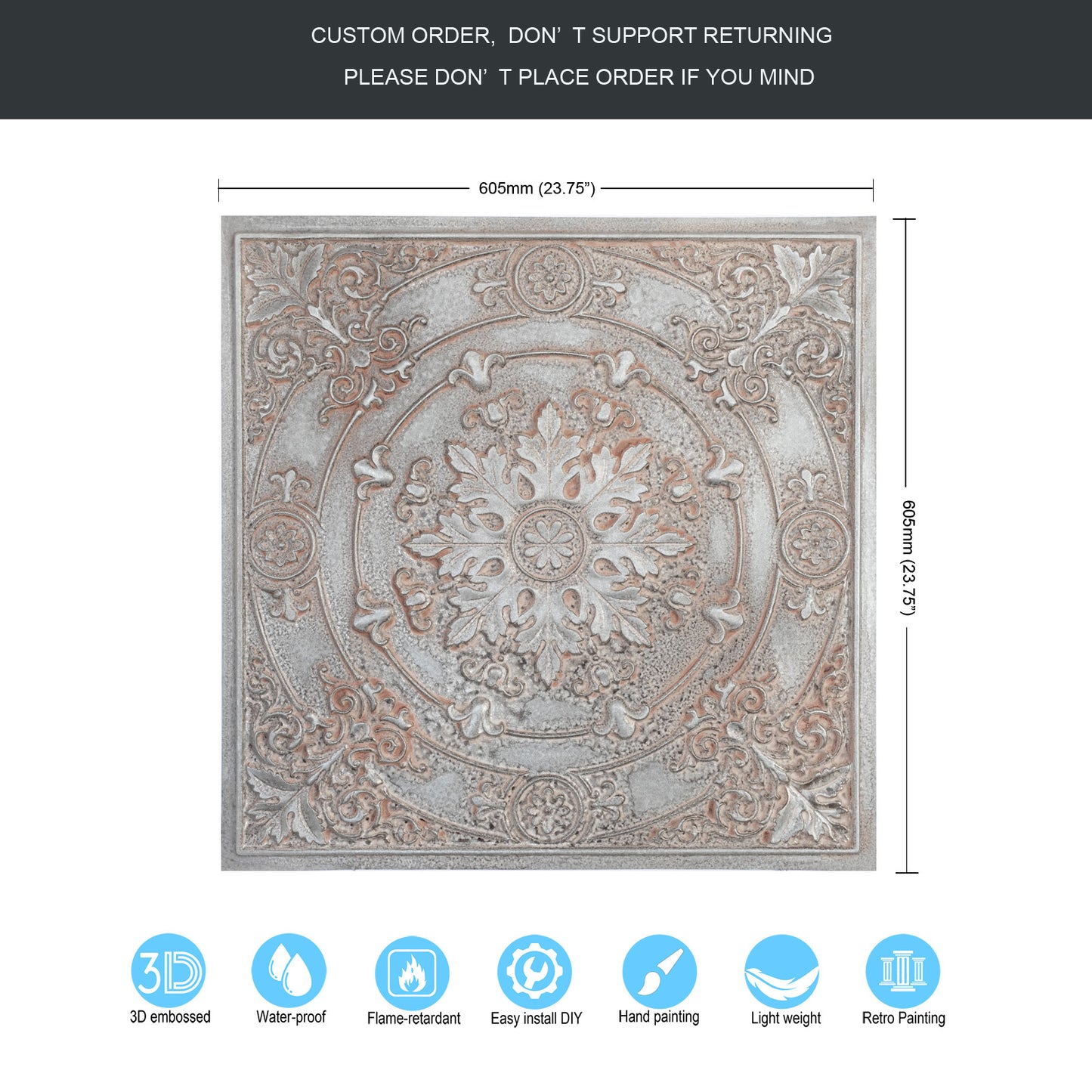 10tiles/lot Pressed Faux Tin Ceiling Tiles for Heritage Bars, Vintage Restaurants and Boutique Hotels PL18