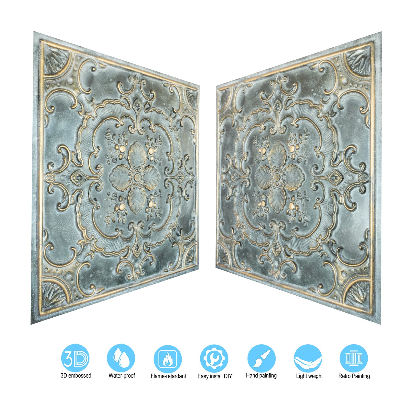 10tiles/lot Textured PVC Ceiling Tiles for Light-Luxury Restaurants, Salons and Beauty Studios PL19