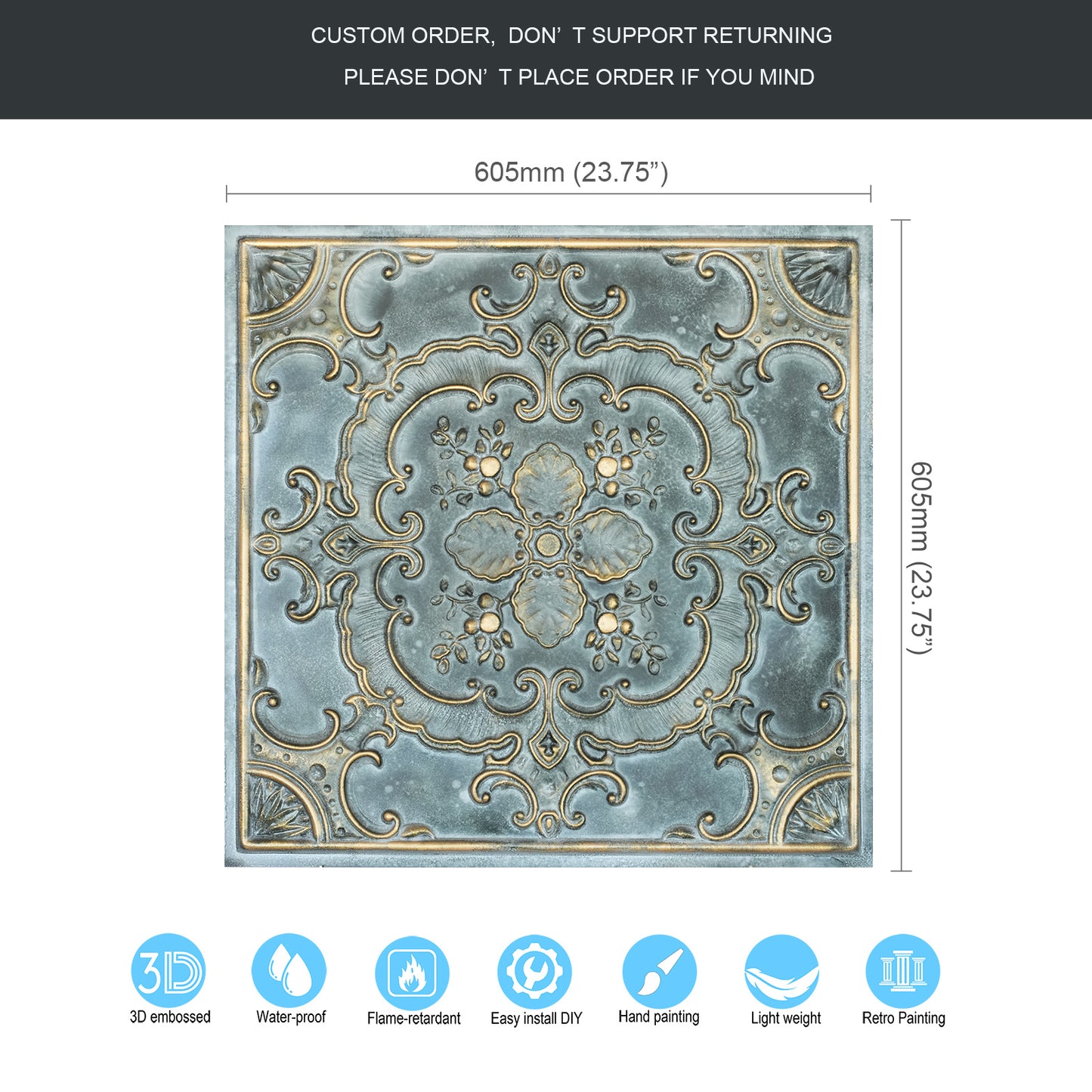 10tiles/lot Textured PVC Ceiling Tiles for Light-Luxury Restaurants, Salons and Beauty Studios PL19