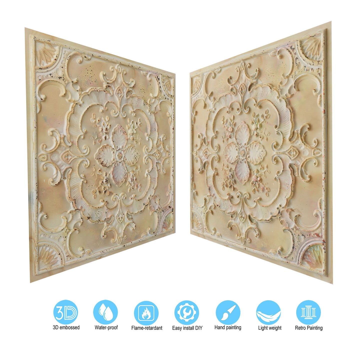 10tiles/lot Textured PVC Ceiling Tiles for Light-Luxury Restaurants, Salons and Beauty Studios PL19