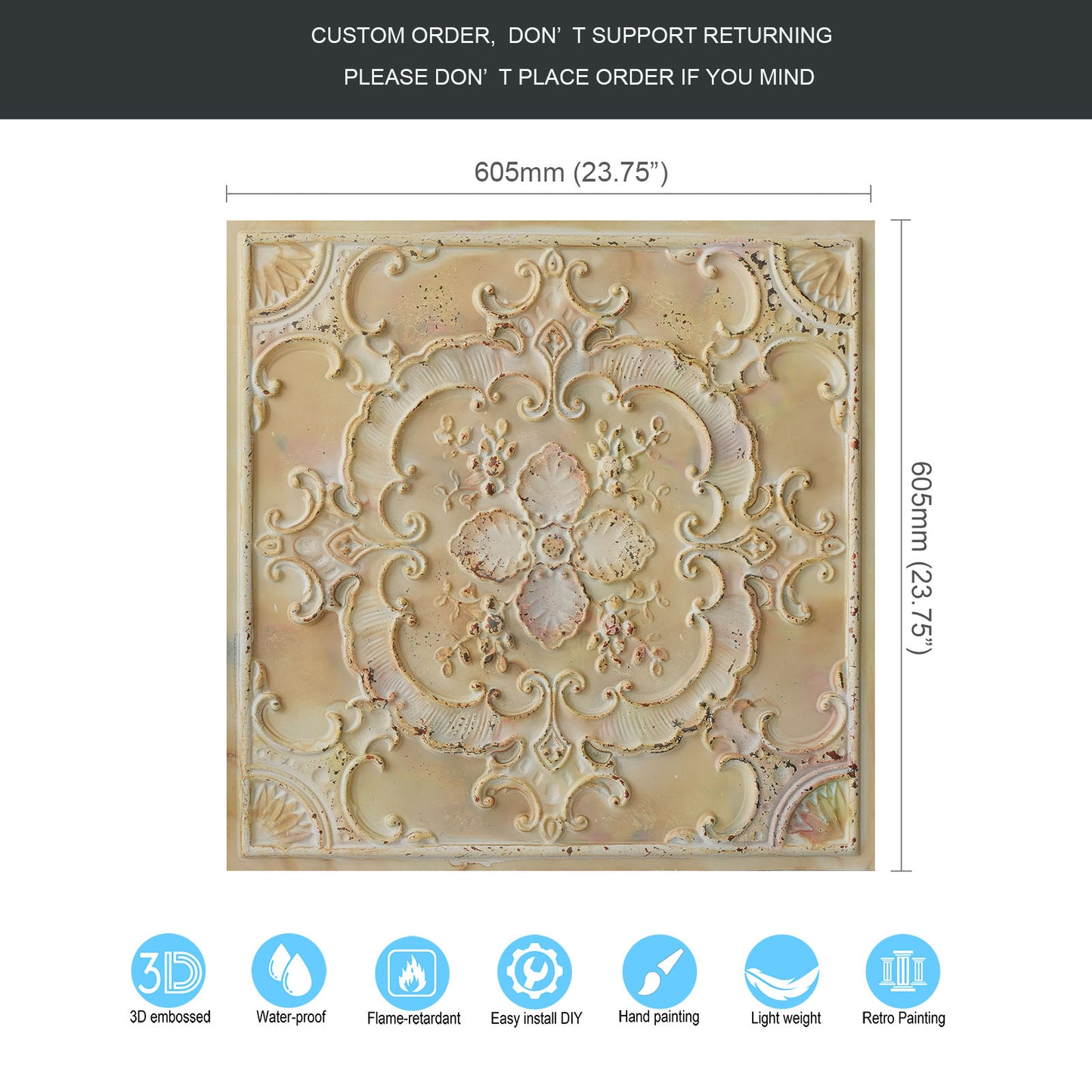 10tiles/lot Textured PVC Ceiling Tiles for Light-Luxury Restaurants, Salons and Beauty Studios PL19