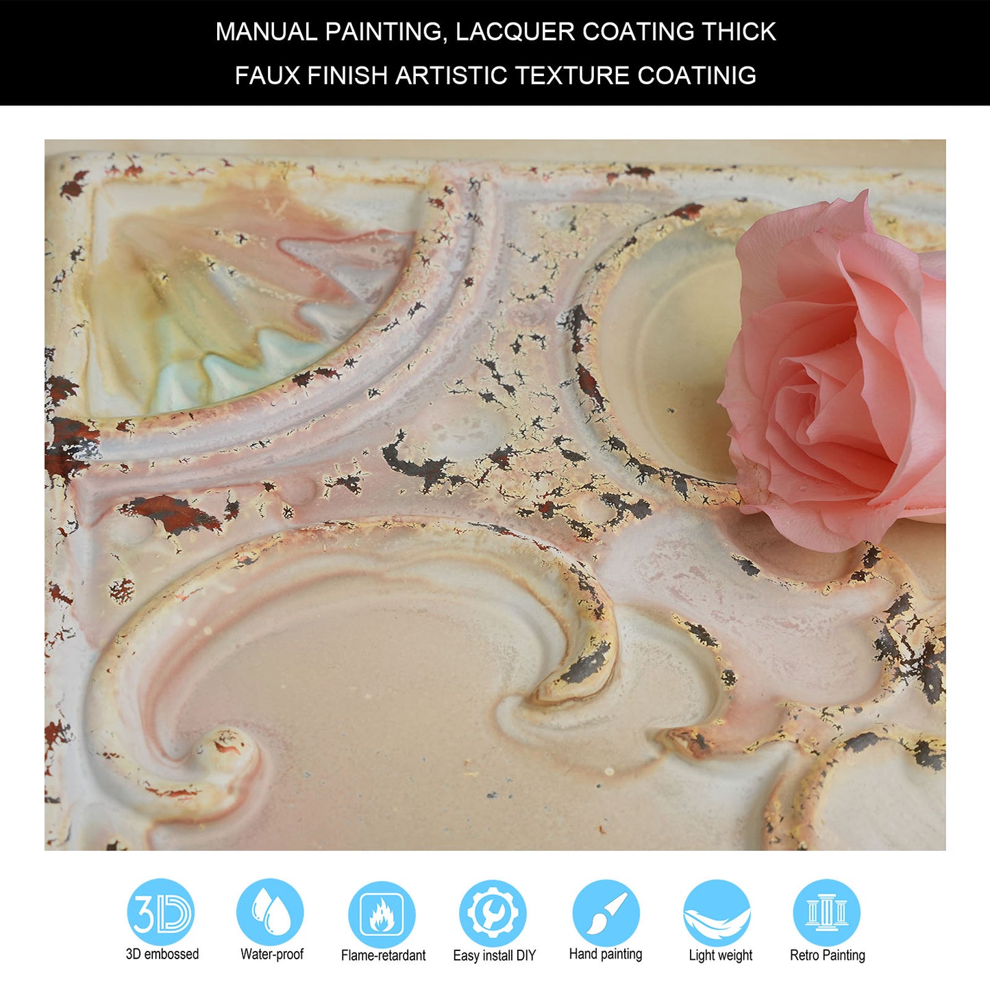 10tiles/lot Textured PVC Ceiling Tiles for Light-Luxury Restaurants, Salons and Beauty Studios PL19