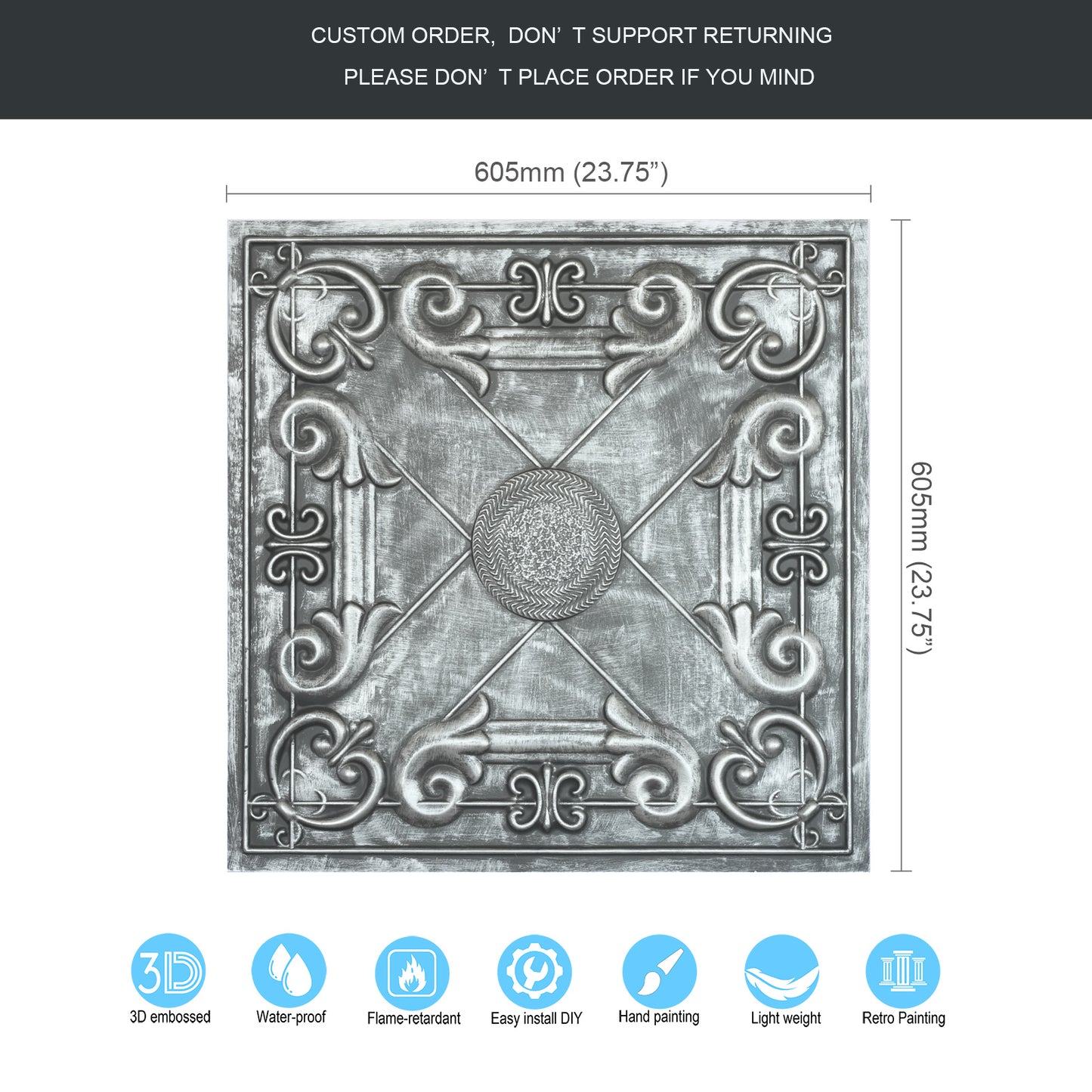 10tiles/lot Faux Tin Drop-In Tiles for Premium Restaurants, Meeting Rooms and Hotel Lobbies PL22