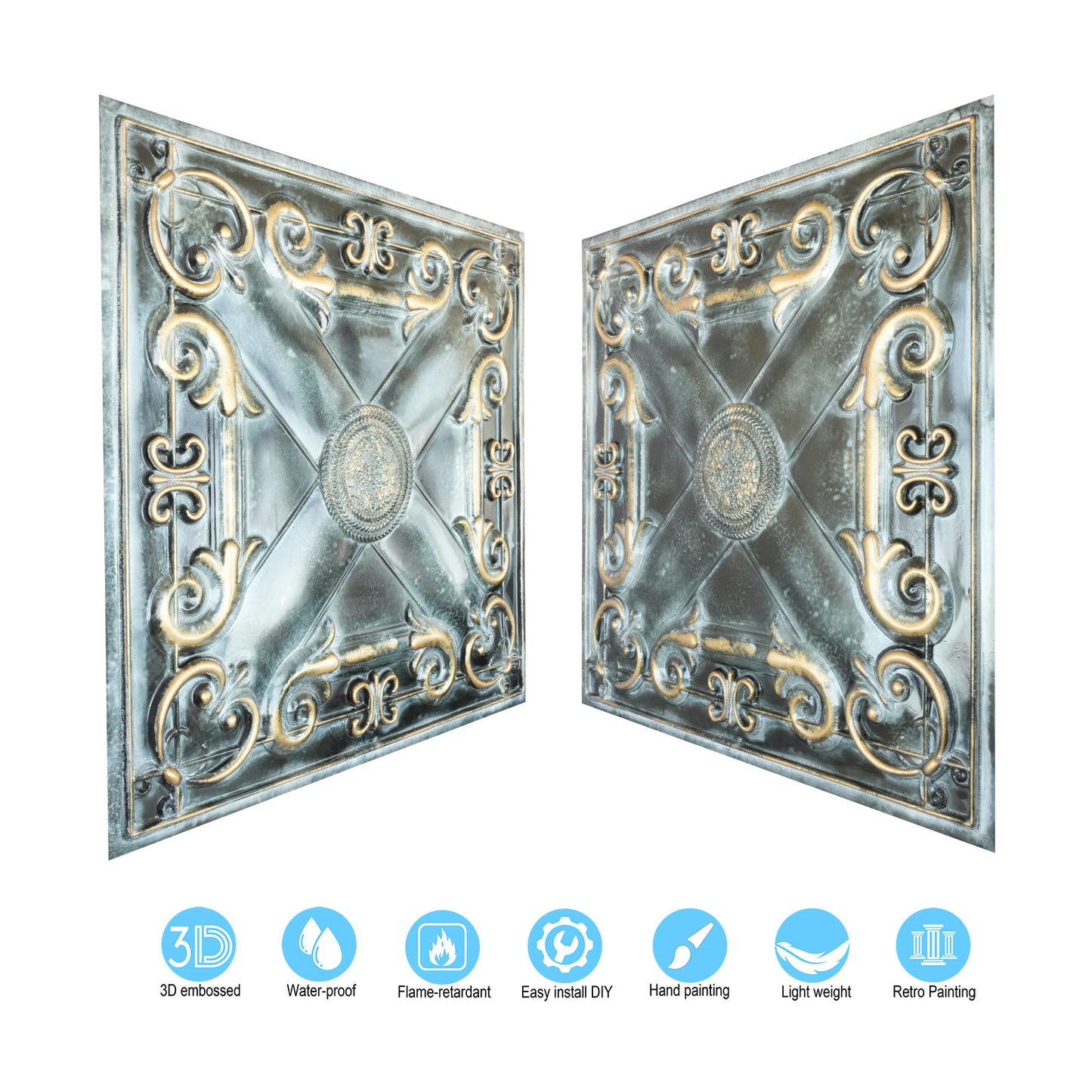 10tiles/lot Faux Tin Drop-In Tiles for Premium Restaurants, Meeting Rooms and Hotel Lobbies PL22